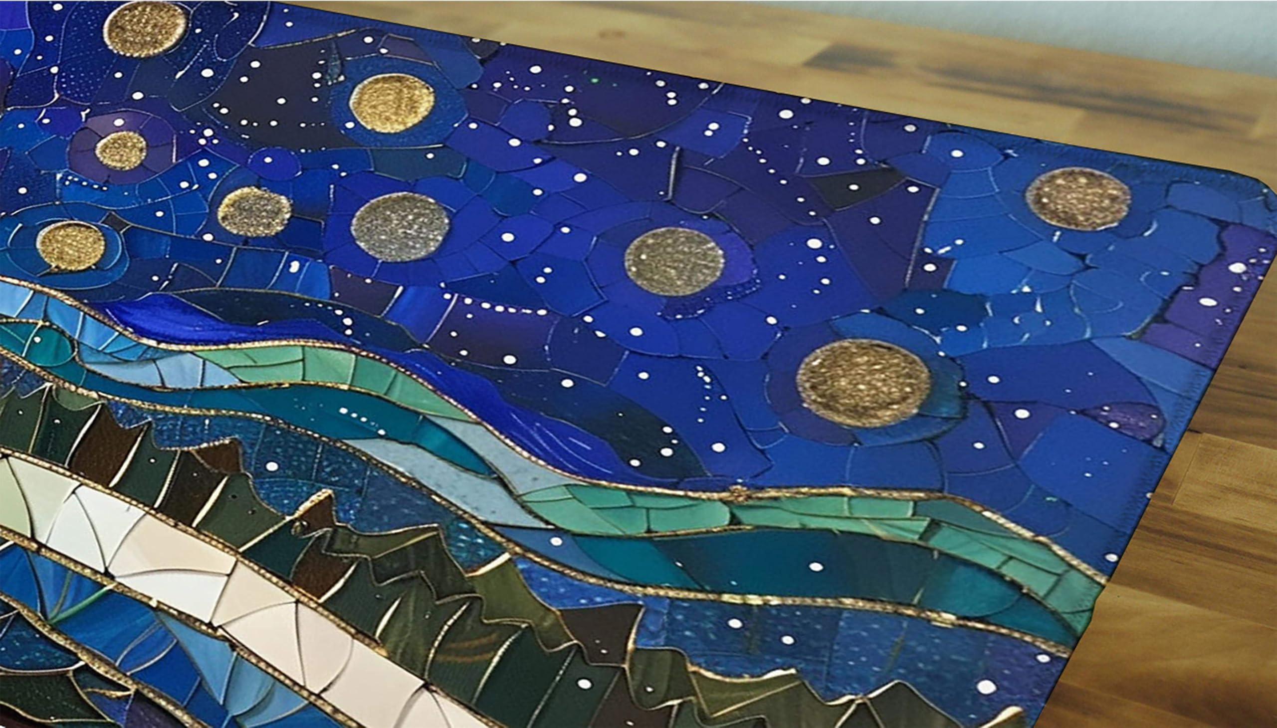 Niebieska podkładka pod mysz XXL, podkładka na biurko, 1200 x 600 cm, szyte krawędzie, podkładka pod mysz, gumowa podstawa, Van Gogh, podkładka pod mysz, stabilna przyczepność na gładkich