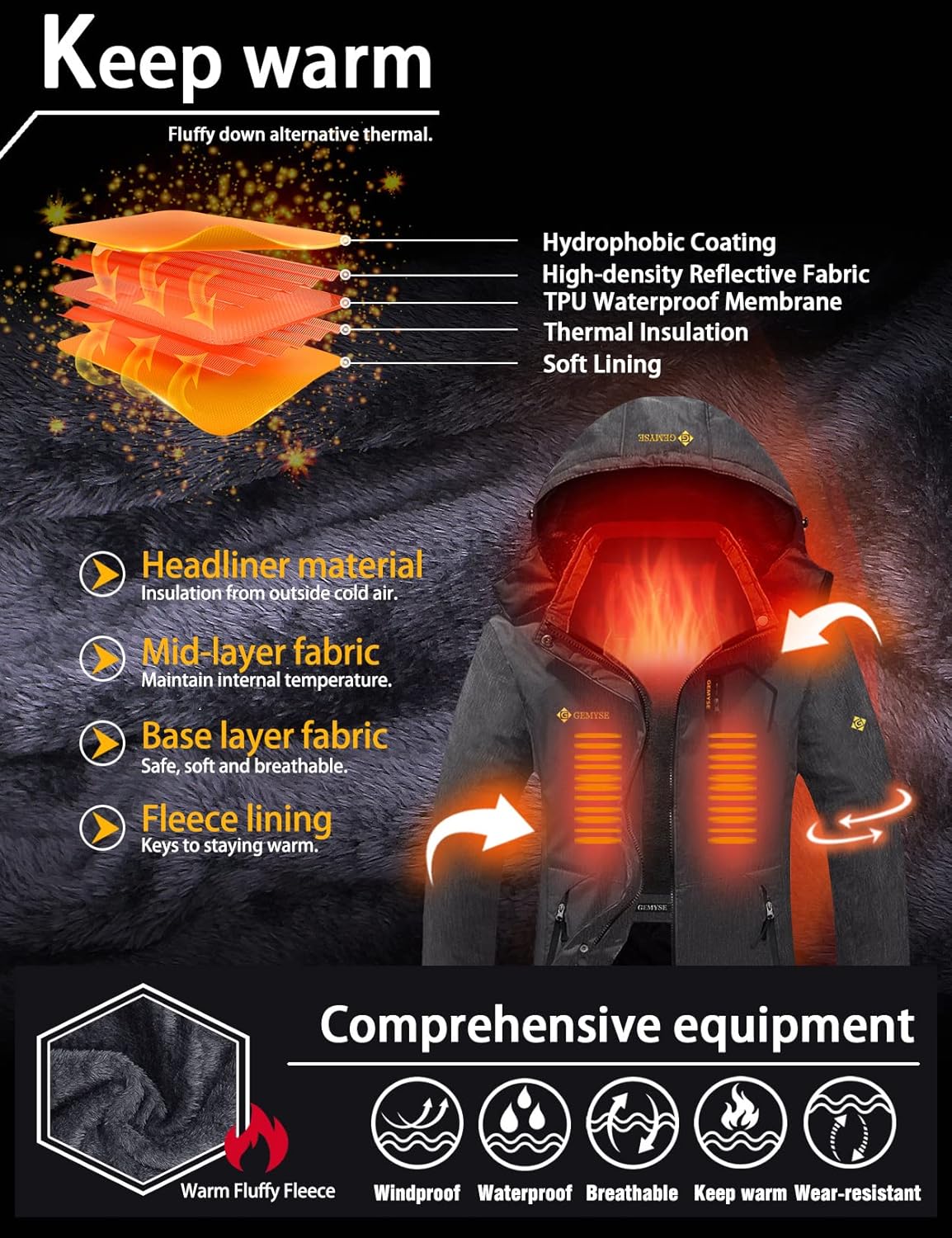 GEMYSE Women's Ski Snow Jacket Warm Winter Waterproof Coat Snowboard Rain Jacket Hooded Windproof Windbreaker - Image 4