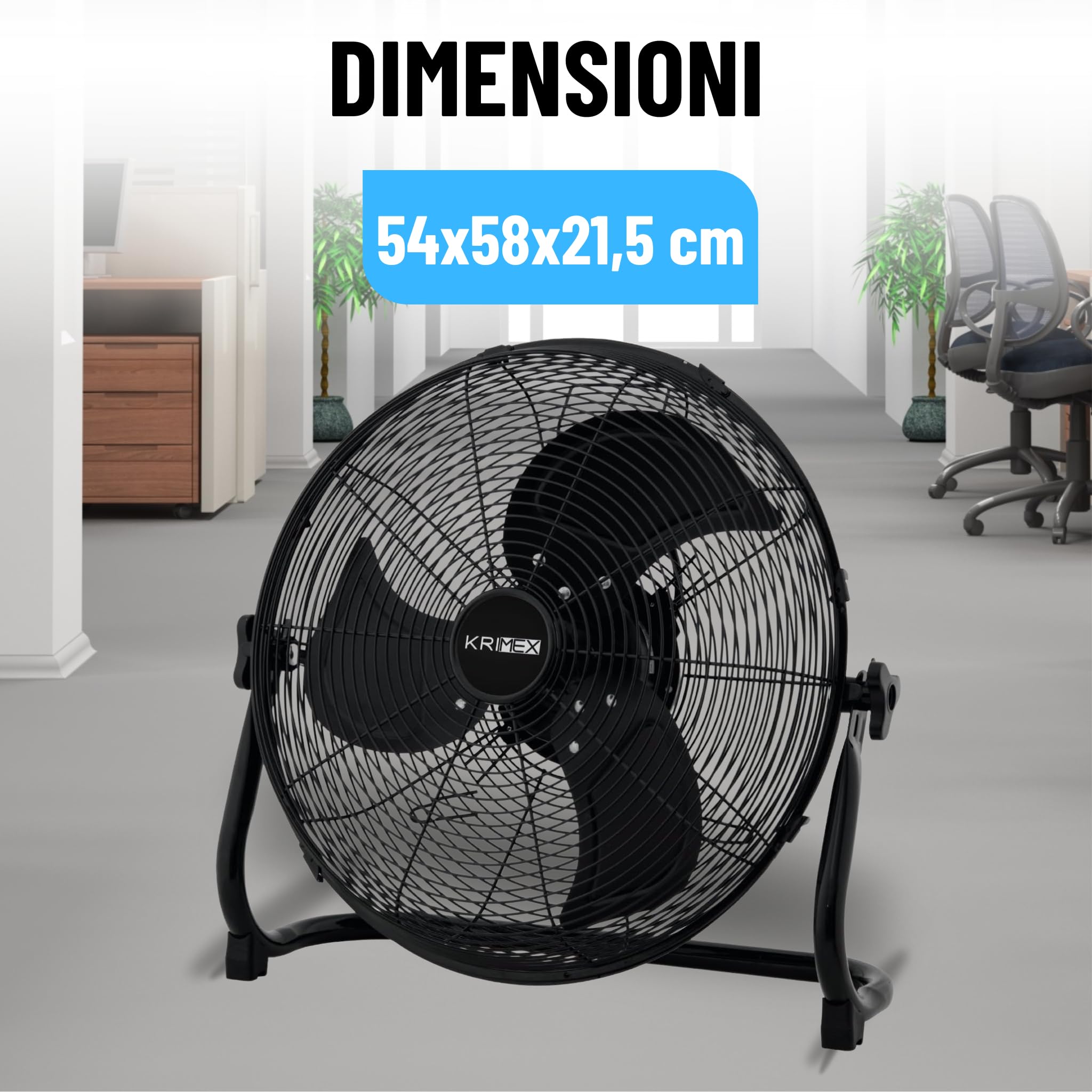 Ventilatore da Terra 100 Watt Inclinabile 3 Velocità da Pavimento in Metallo Alta Resistenza da Ufficio, Industriale, Casa (Nero)