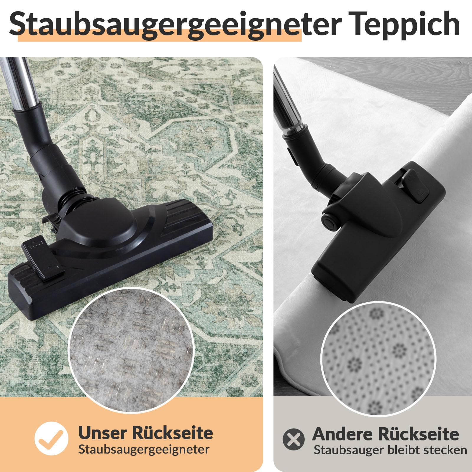 INOVADAY Waschbarer Teppich Wohnzimmer 120x170 cm Vintage Grün | Teppich Schlafzimmer, Teppich Waschbar, Esszimmer, Küche, Boho, Kurzflor, Rutschfest, Weiche, OEKO, Staubsauger, Gefaltet