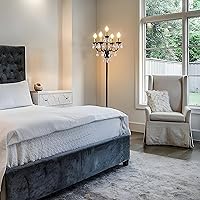 Vista 9 de TOCHIC Lámpara de pie de cristal de 5 luces, lámpara de pie moderna de oro negro con interruptor de pie, 65 pulgadas de alto, candelabro vintage