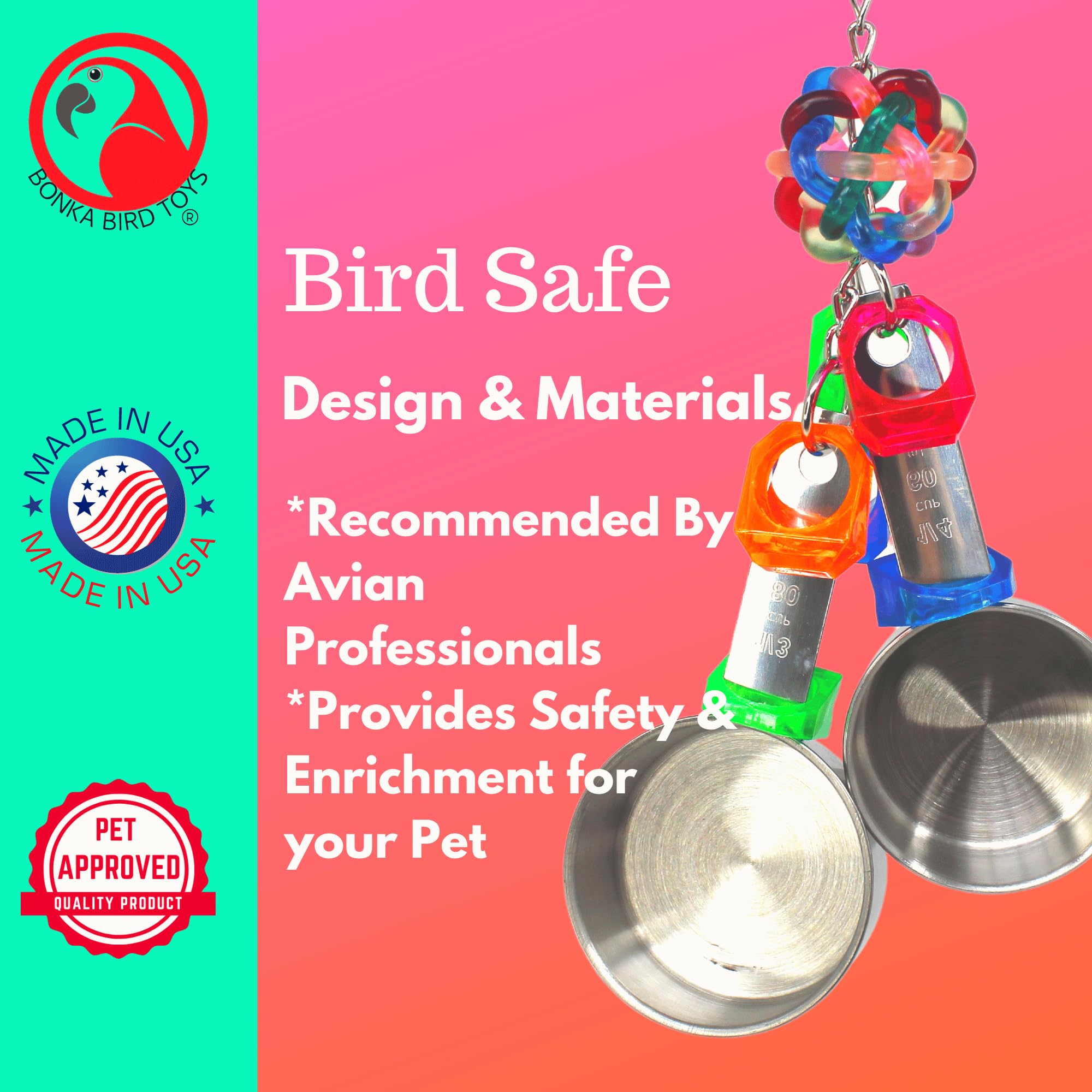 Bonka Bird Toys 1400 średnich garnków, klatka dla papug, klatka na zabawki, afrykańska szarość, wysokiej jakości produkt, ręcznie wykonany w USA.