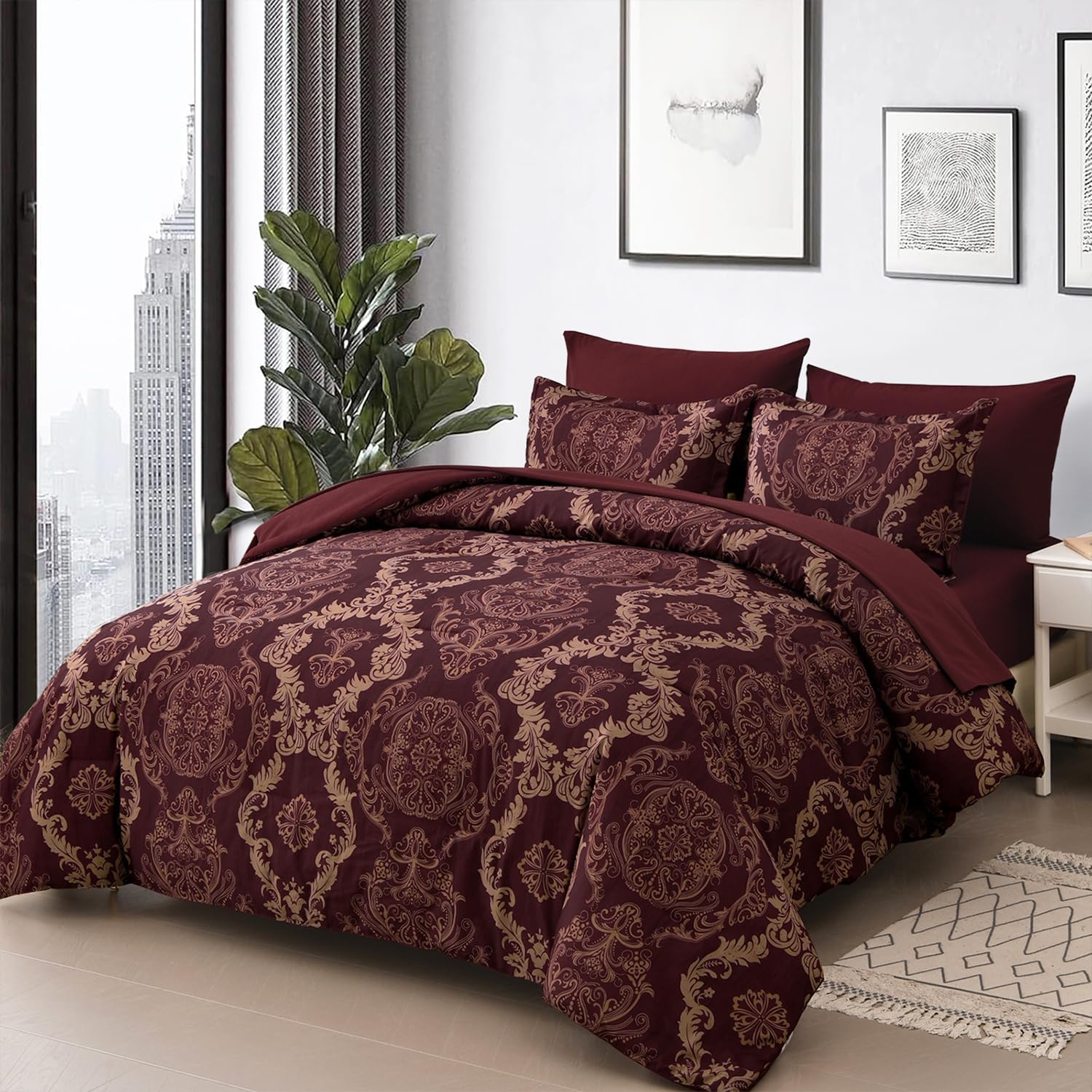 WONGS BEDDING 7-teiliges Schmusetuch Set Damast Schmusetuch Bettgarnitur YS01AB090730F7U-A