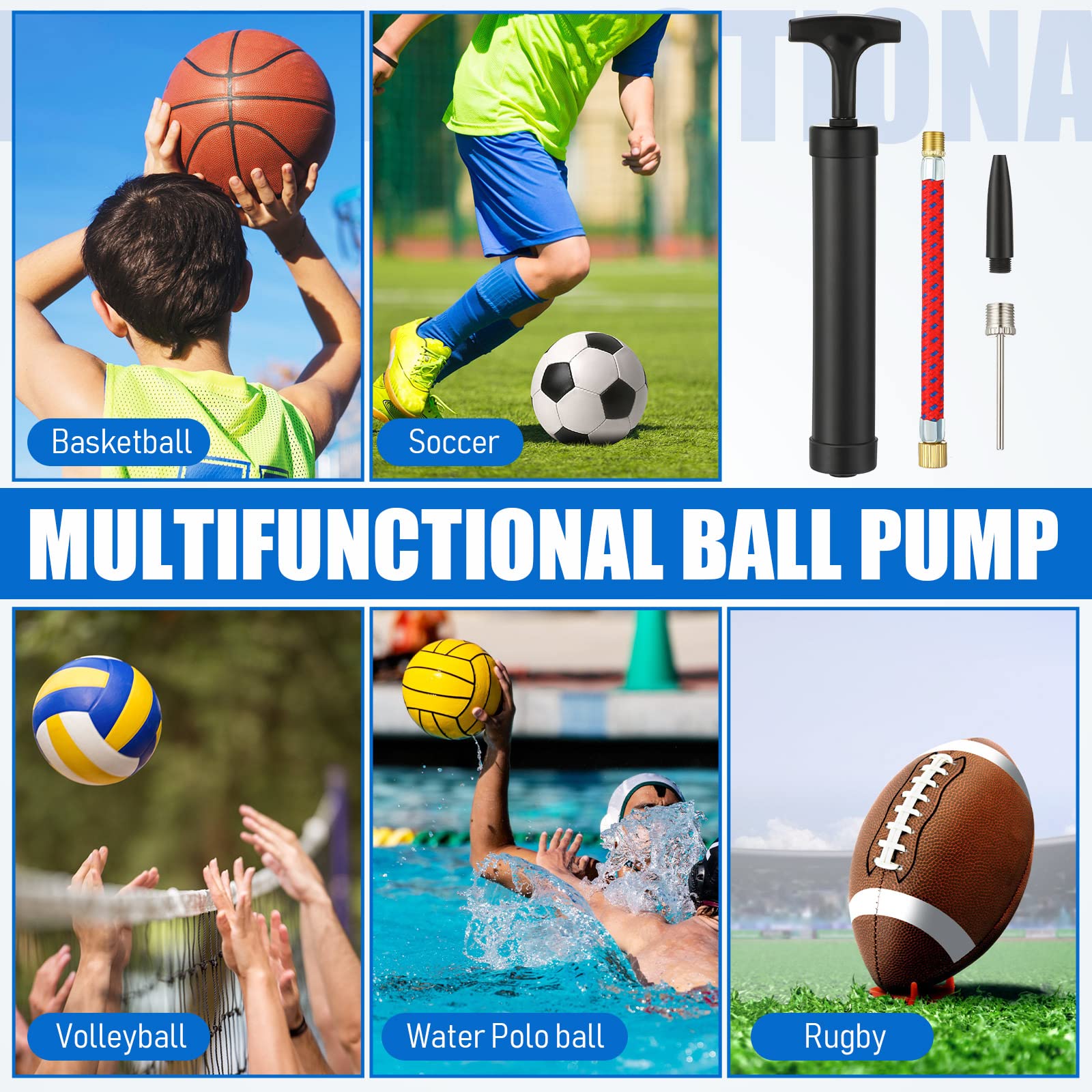 Zhehao Kit pompa per palloni portatile, pompa ad aria manuale per gonfiare palloni sportivi, con tubo di prolunga per ago, pompa da calcio, pallacanestro, pallavolo, palloncini d'acqua, scatole per