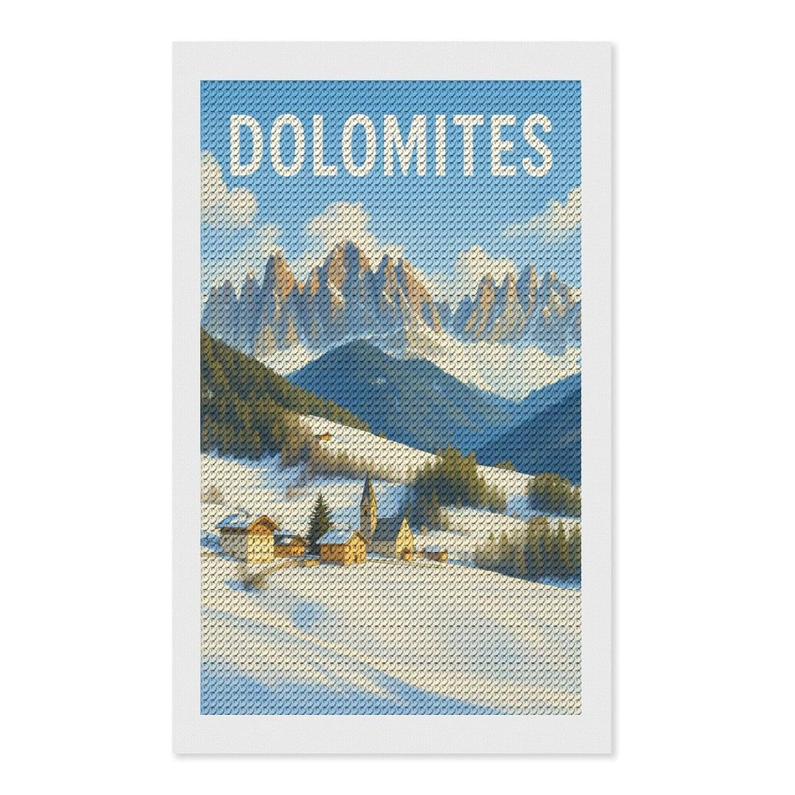 Junmoney Dolomites Winter Landscape Diamond Painting Set 12"x20", Neat Printed Canvas, with Tool Kit, Bedroom Decor, Gift Idea, Complete Accessories