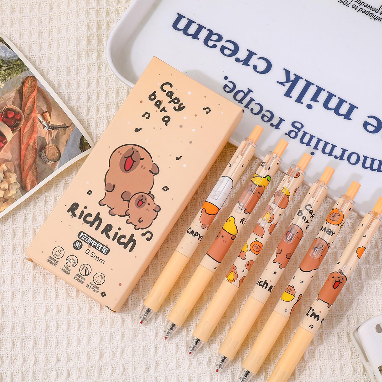 6 Pcs Capybara Cartoon Gel Pens 0 5mm Capybara Ink Pen Blck Ink Quick Drying Smooth Writing Capybara — view 2