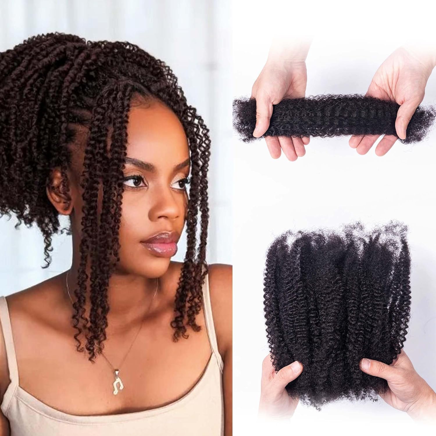 Afro Kinkys Bulk Human Hair for Dreadlock Extensions, Loc Repair, Twist and Braiding Styles, 12 inches 50g/pack, 100% Pure Human Hair Can be Dyed and Bleached, Natural Black