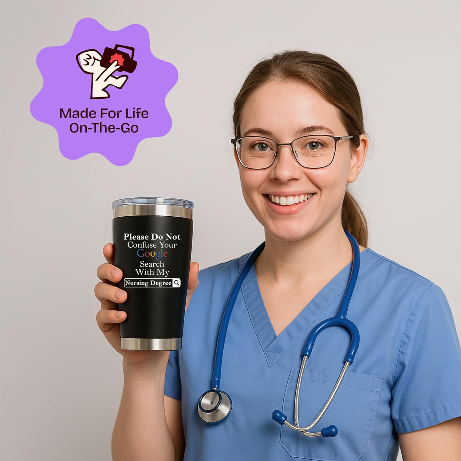KLUBI Nurse Gifts for Women Men - Please Do Not Confuse your Google Search With My Nursing Degree - Graduation, RN, New Nurse Funny Gag Gift, Nurses Day Week 20 Ounce Black Tumbler Mug - Image 2