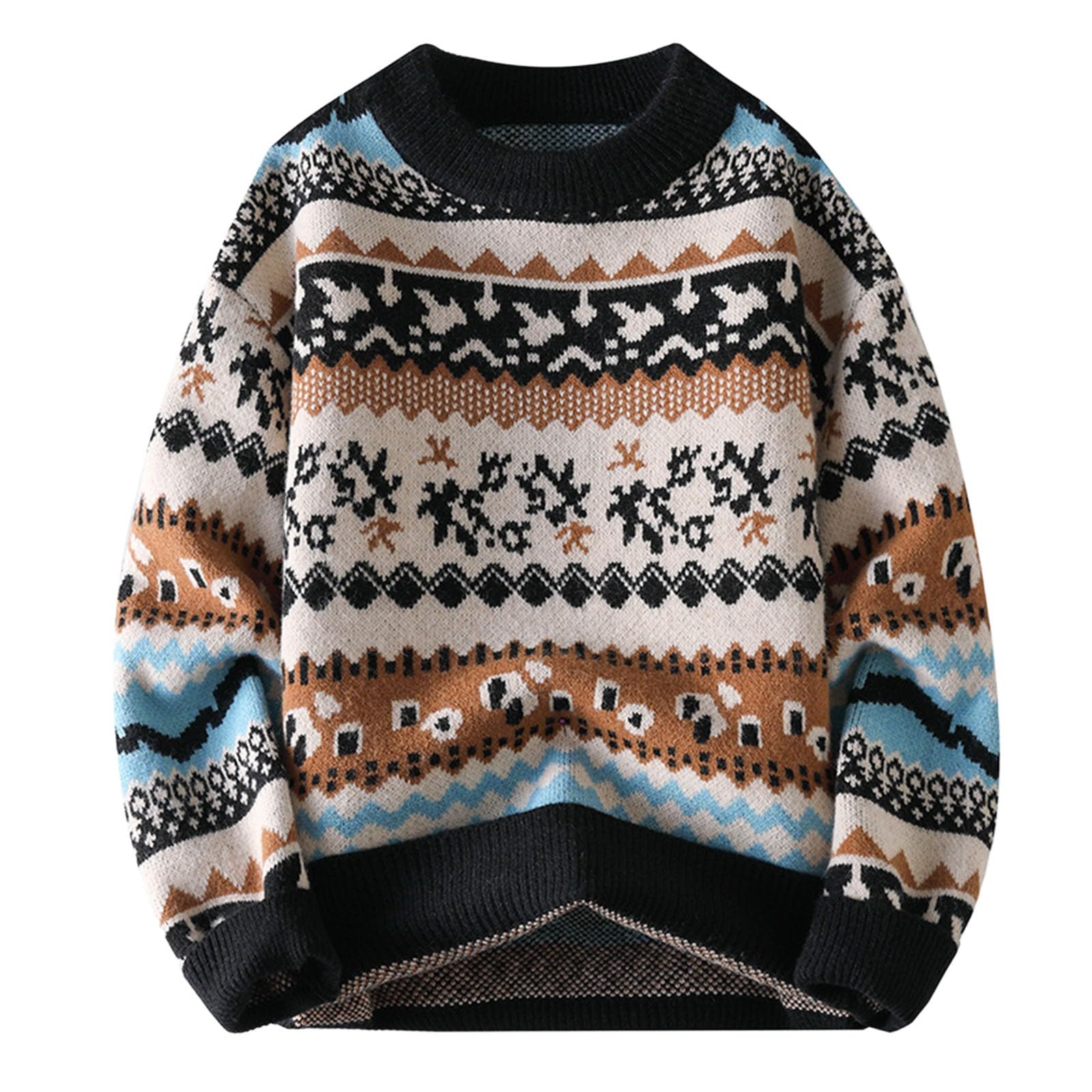 Generisch Jersey de punto para hombre de invierno, informal, cuello redondo, manga larga, jacquard, cálido, de punto fino, de invierno, para el trabajo, para el tiempo libre