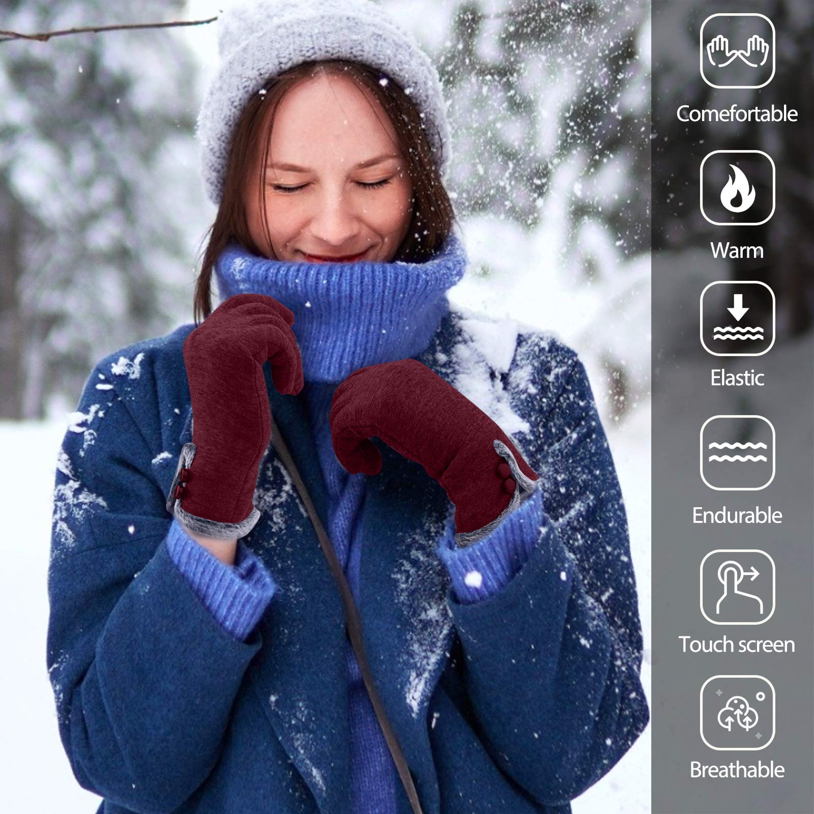 Alikiai Guantes Termicos Mujer Invierno Tactil con Forro Polar