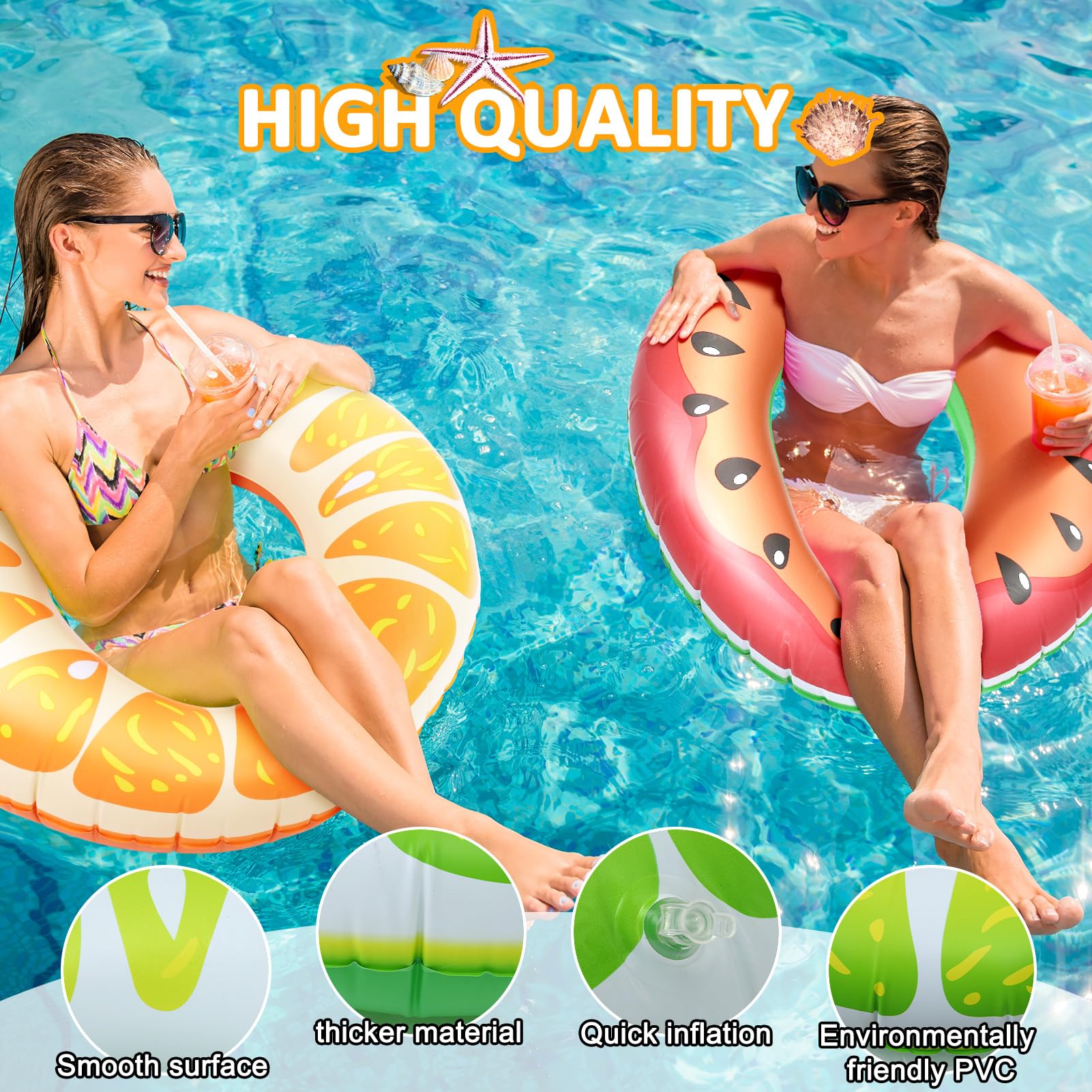 4 Pcs Inflatable Pool Floats for Kids Adults Fruit Swimming Rings 30 Inch Fruits Pool Floaties Rings Tube Toys - Image 2