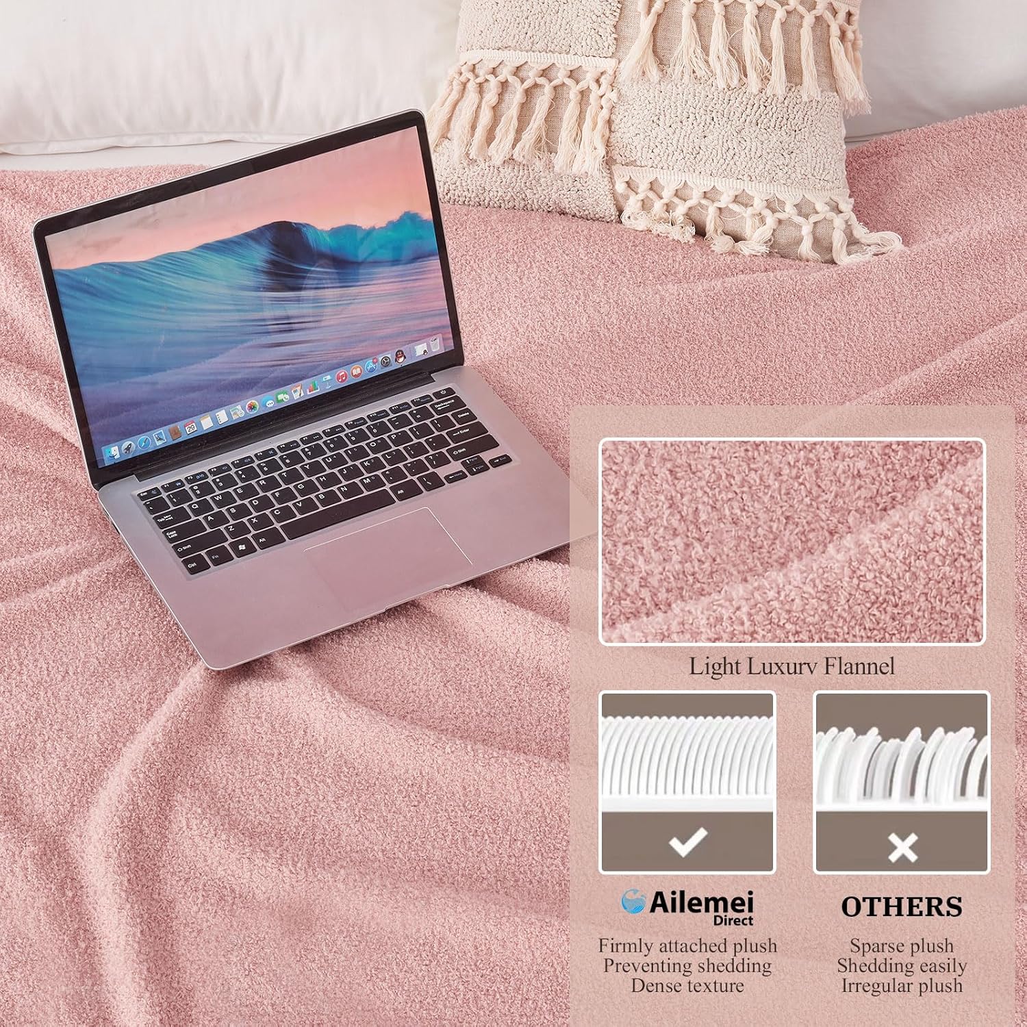 Ailemei Direct Knit Throw Blanket for Bed, Soft Thin Blankets for Sofa, Couch, Camping, Office Chair, Cozy Touch Lightweight Breathable Blanket All Season Use, Dusty Rose 50"×70" - Image 5