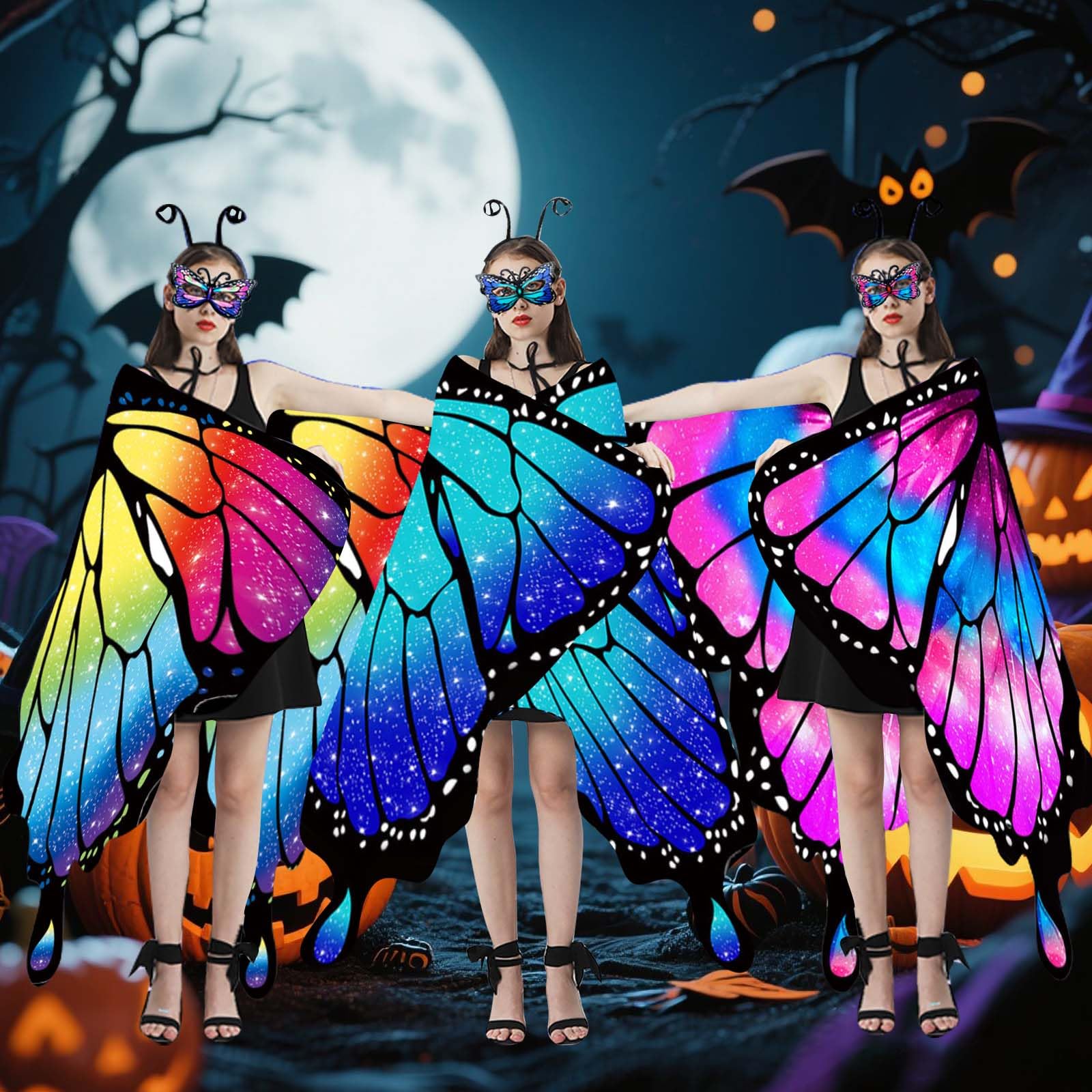 Schmetterlingsflügel-Kostüme für Damen, Halloween-Schmetterlings-Umhang mit Rock, Erwachsene, Feen-Kostüm-Party-Set
