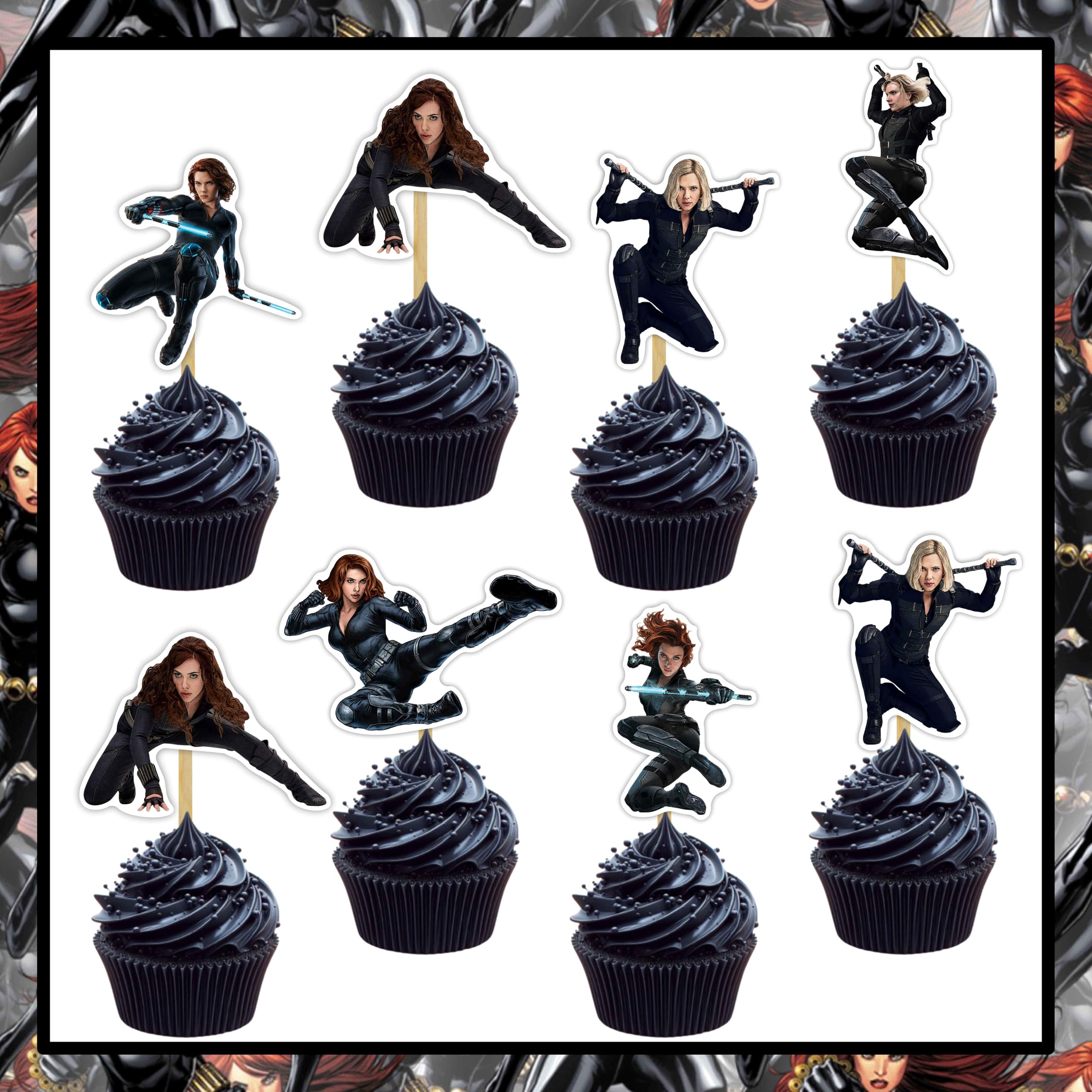 Blck Widw Cupcake Topper - Birthday Decorations.