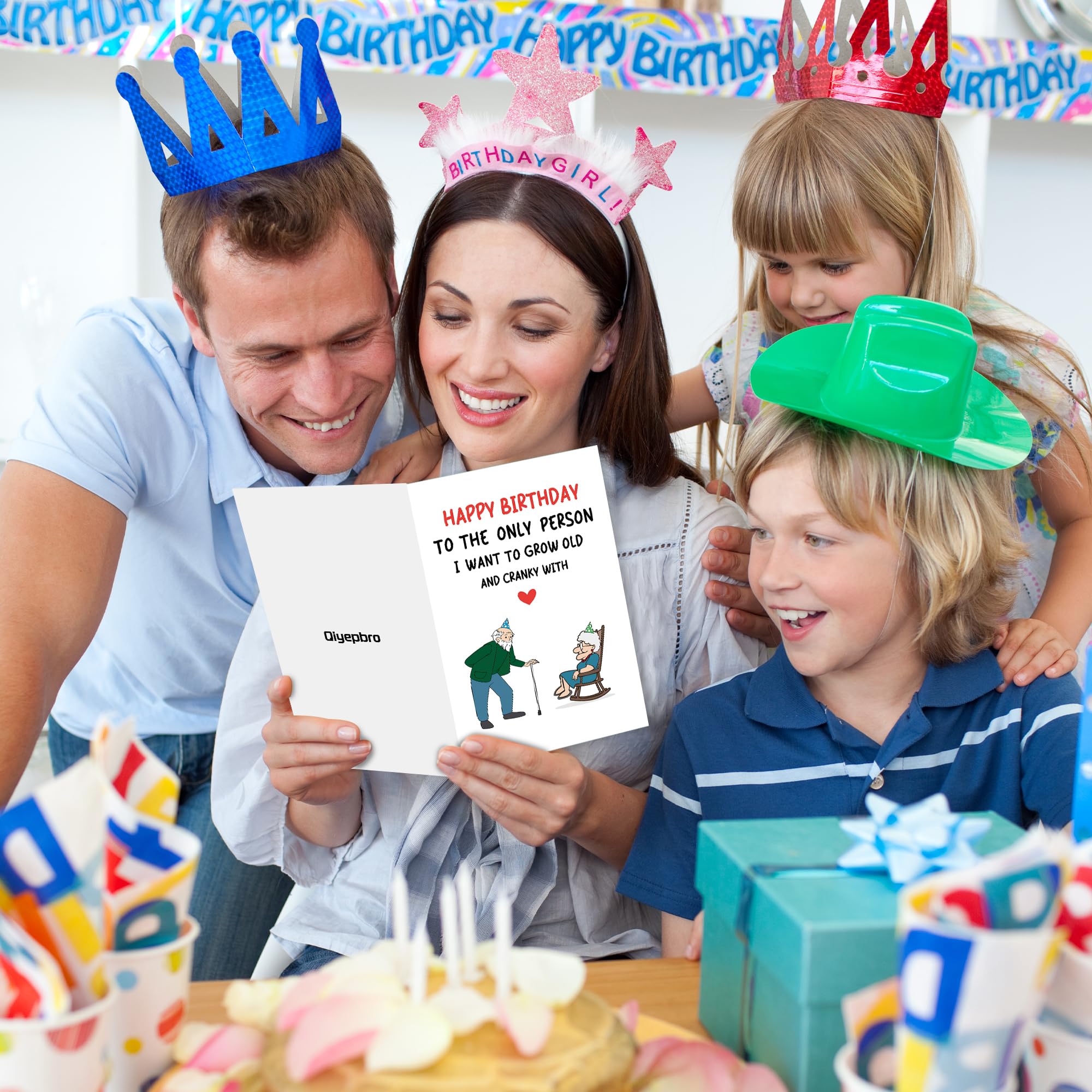 Divertida tarjeta de cumpleaños para marido y esposa, tarjeta de cumpleaños romántica para hombres y mujeres, feliz cumpleaños para la única persona con la que quiero crecer viejo y cranky