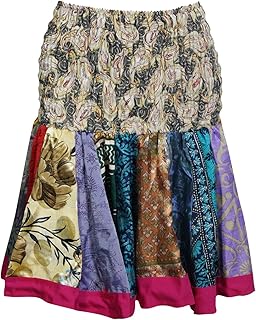 Womens Mini Skirts Beige Silk Ruched Waist Skater Short Flirty Skirts OneSize