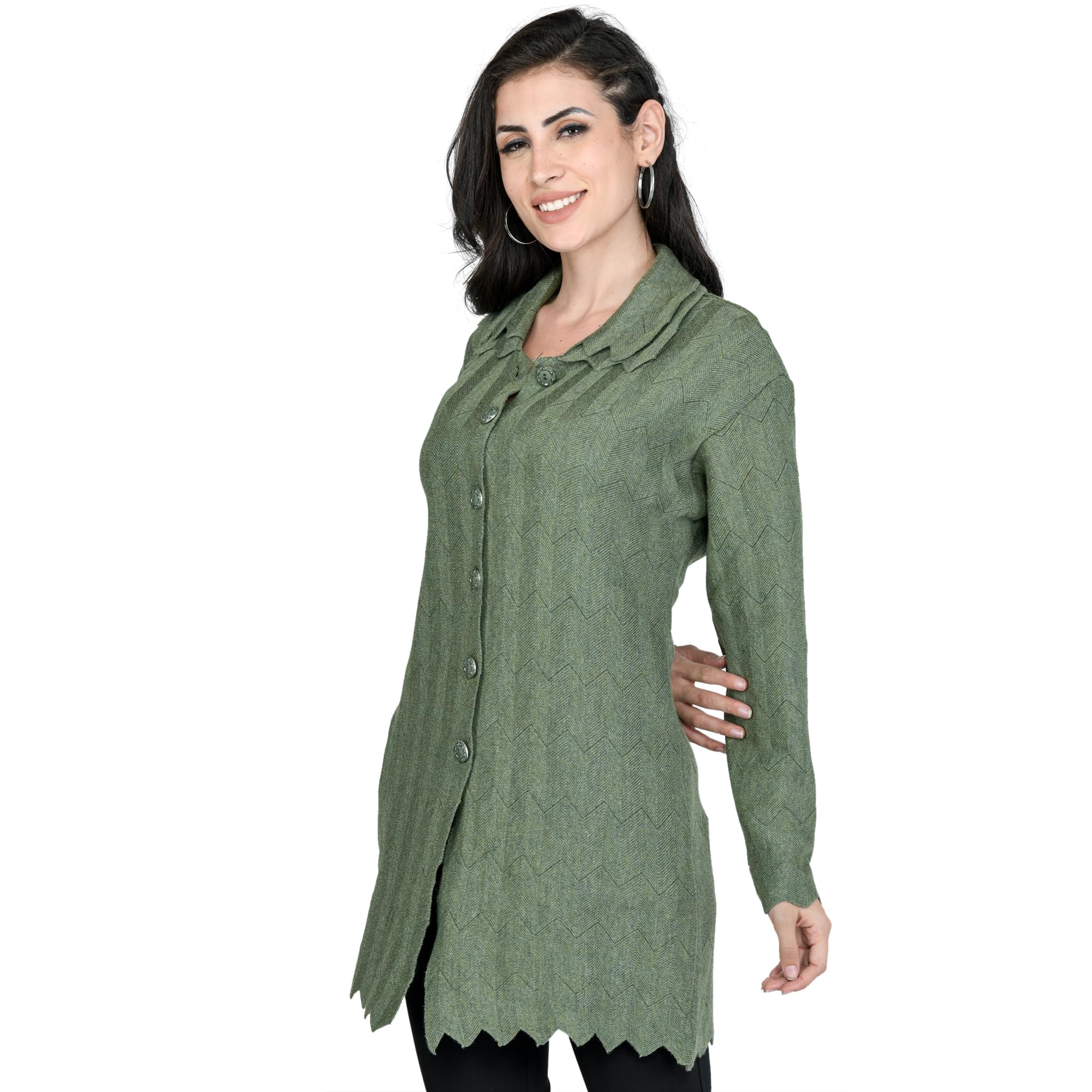 LADYWILLINGTONLady Willington Women Woolen Double Collar Self Design Cardigan Heavy Rainbow Fabric Winter Wear Pure Wool Cardigan for Women Long Cotty Fully Warm Cardigan Free Sizes