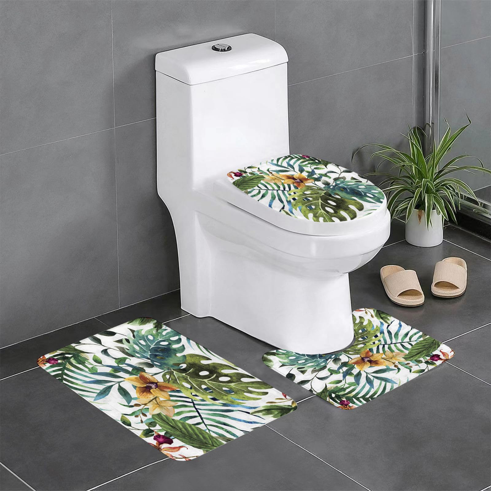 EYLOZS Bathroom Set, Rugs Sets 3 Piece,Anti-Slip, orchid tropical,Absorbent Bath Mat for Tub, Shower, Room, Kitchen