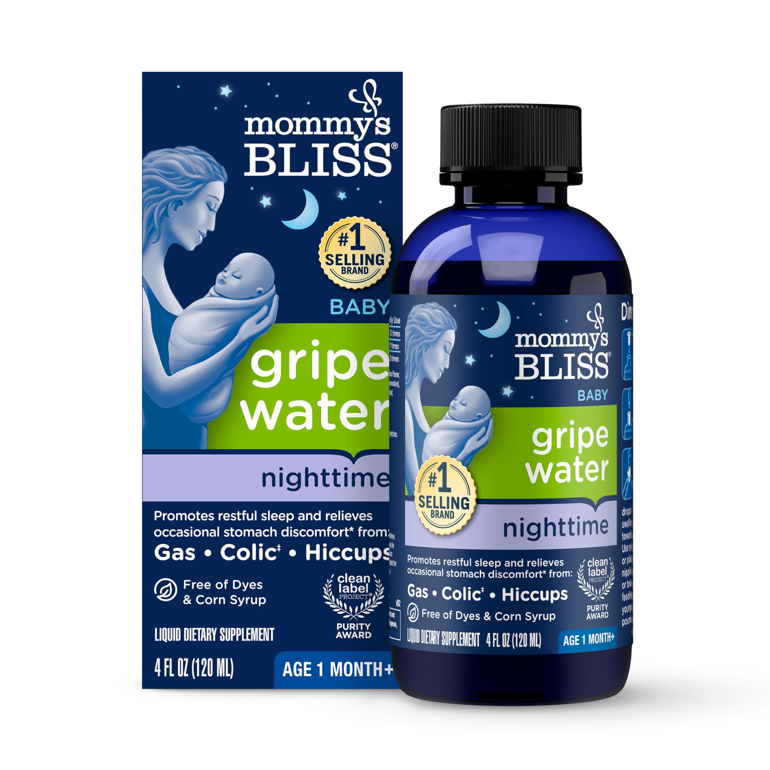 Mommy's BlissGripe Water Night Time, Infant Gas & Colic Relief, Gentle & Safe, 2 Weeks+, 4 FL OZ Bottle (Pack of 1)