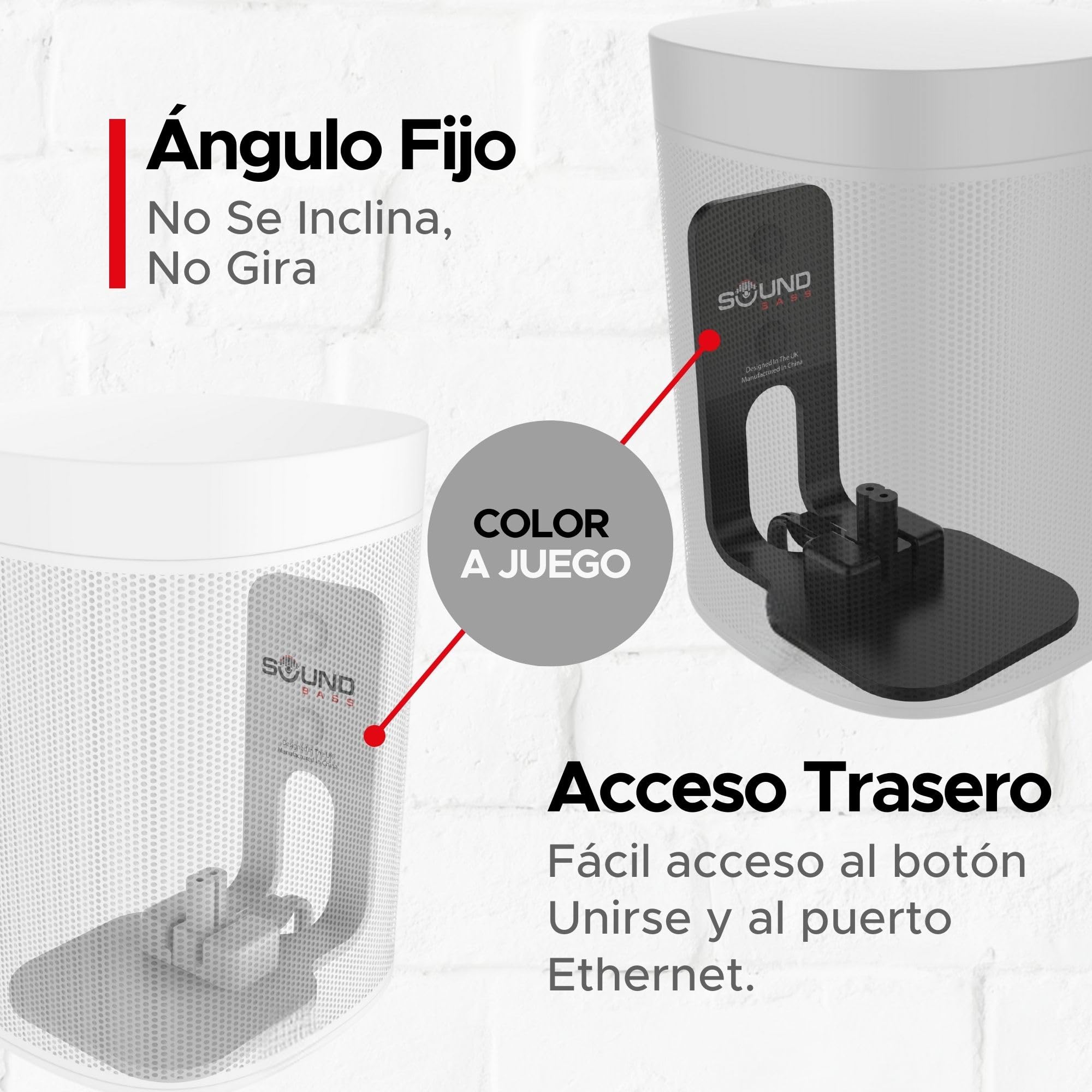 Sound bass One, Gen 2, SL & Play:1 Soporte de Montaje en Pared, Blanco, Compatible con Sonos One, Gen2, One SL & PLAY1 Speaker, Posición Fija