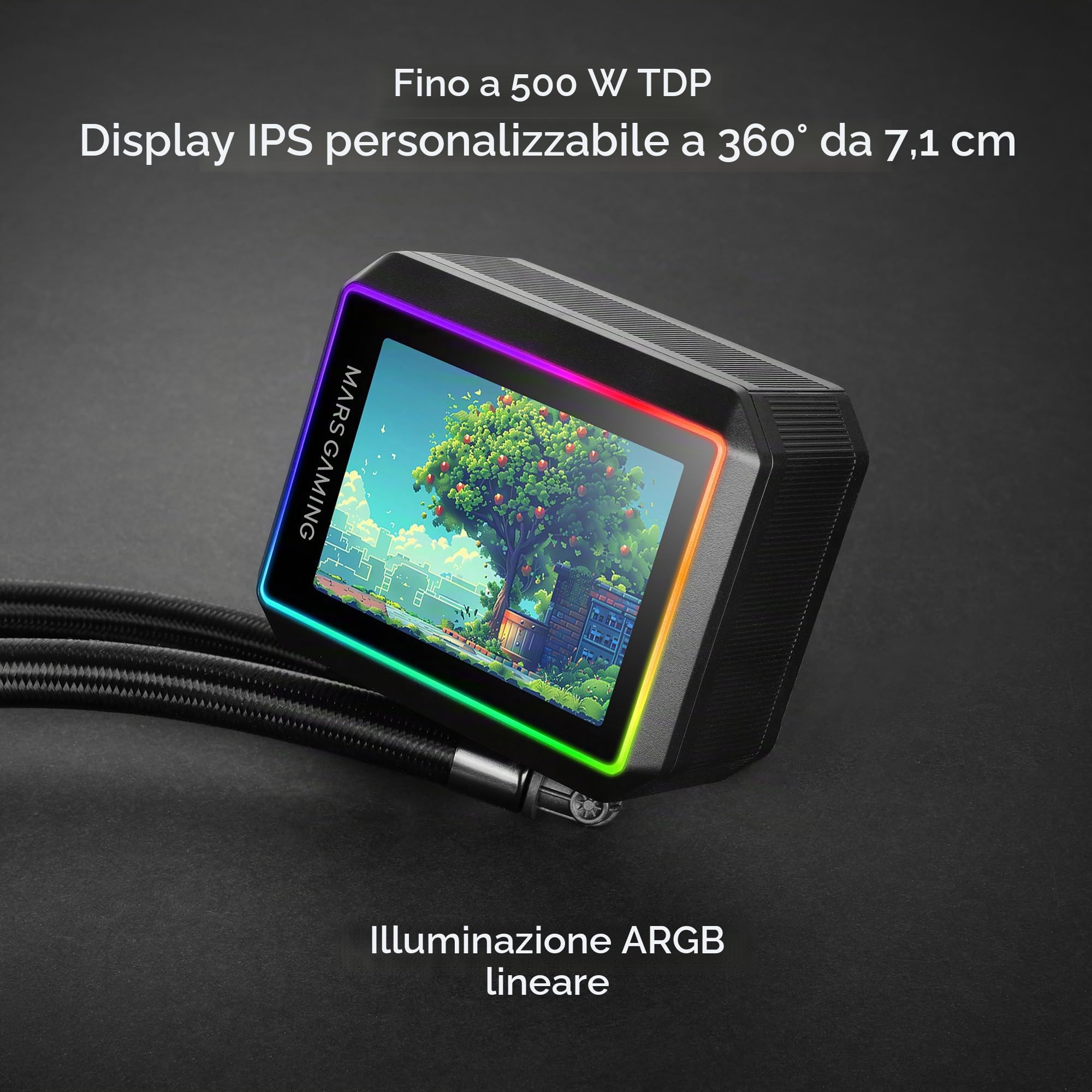 Mars Gaming ML-VISIONII240 Raffreddamento Liquido AIO 500W TDP, Schermo IPS 2,8" 360º, Pompa 4ª Gen Opti-Chamber con Base in Rame e Microcanali, 2x Ventole 120mm ARGB Infinity Mirror, Nero