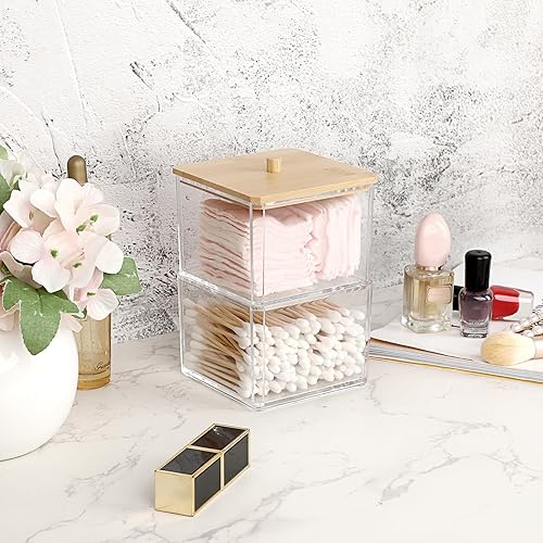 Miniatura 5 de BTSKY Organizador de clips de papel transparente apilable con tapa de bambú de 2 capas, caja de clips de papel, accesorio de oficina de acrílico