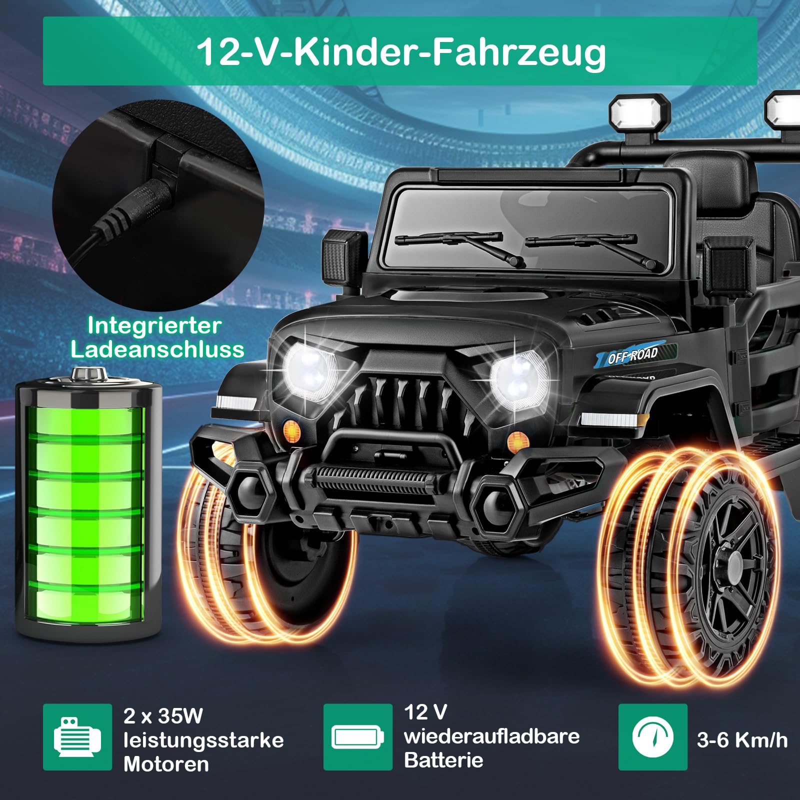 COSTWAY Elektryczny samochód dziecięcy 12 V, z pilotem zdalnego sterowania 2,4 G, diodami LED, muzyką i klaksonem, dla dzieci od 3 lat (czarny)