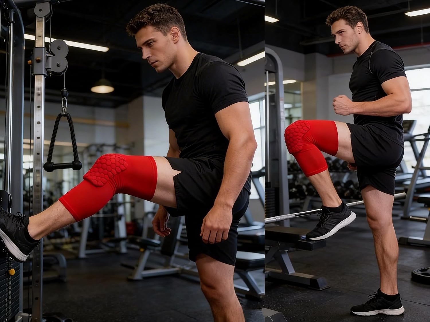 Wei Long Knee Pads Compression Leg Sleeve Knee Sleeve for All Sports Wrestling Protector Gear, 1PC Knee Pad (S,Red) image 3