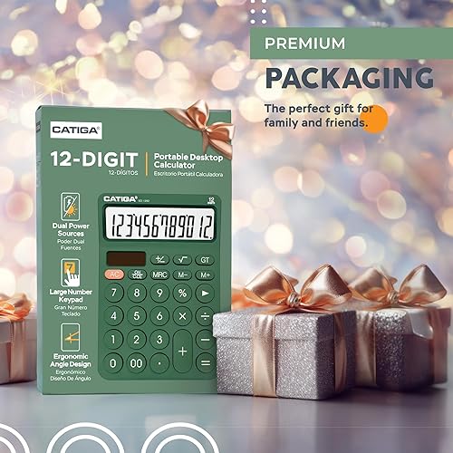 Miniatura 2 de CATIGA Calculadora de escritorio de 12 dígitos Calculadora de escritorio básica con pantalla LCD grande, botones grandes, 4 funciones, energía solar