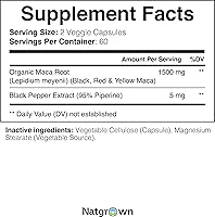 Vista 7 de Natgrown Organic Maca Root Powder Capsules - Black, Red & Yellow - 1500 mg per Serving - Gelatinized Peruvian Maca Supplement - Non-GMO