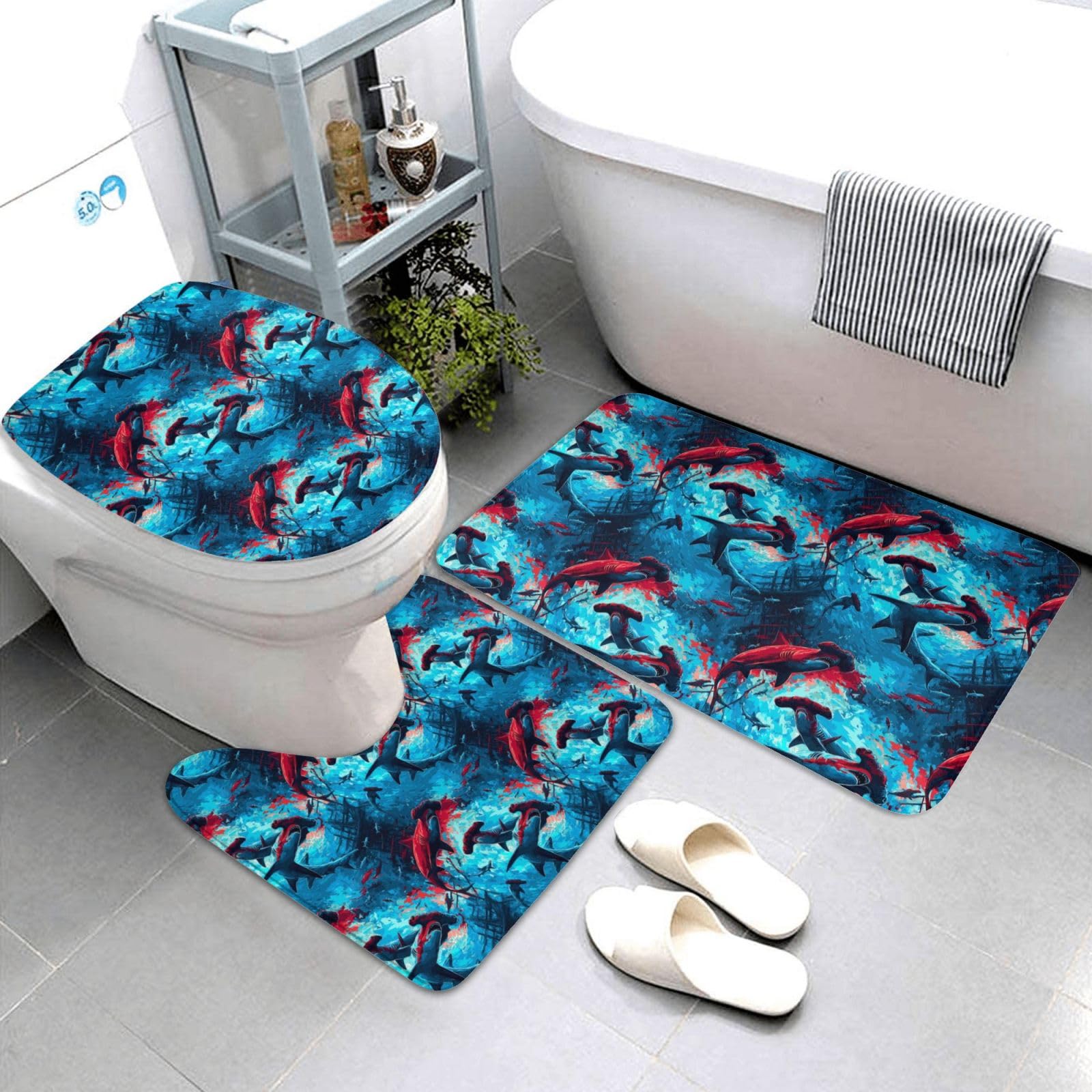 Tapis de bain requin marteau ultra absorbant et antidérapant pour WC et douche
