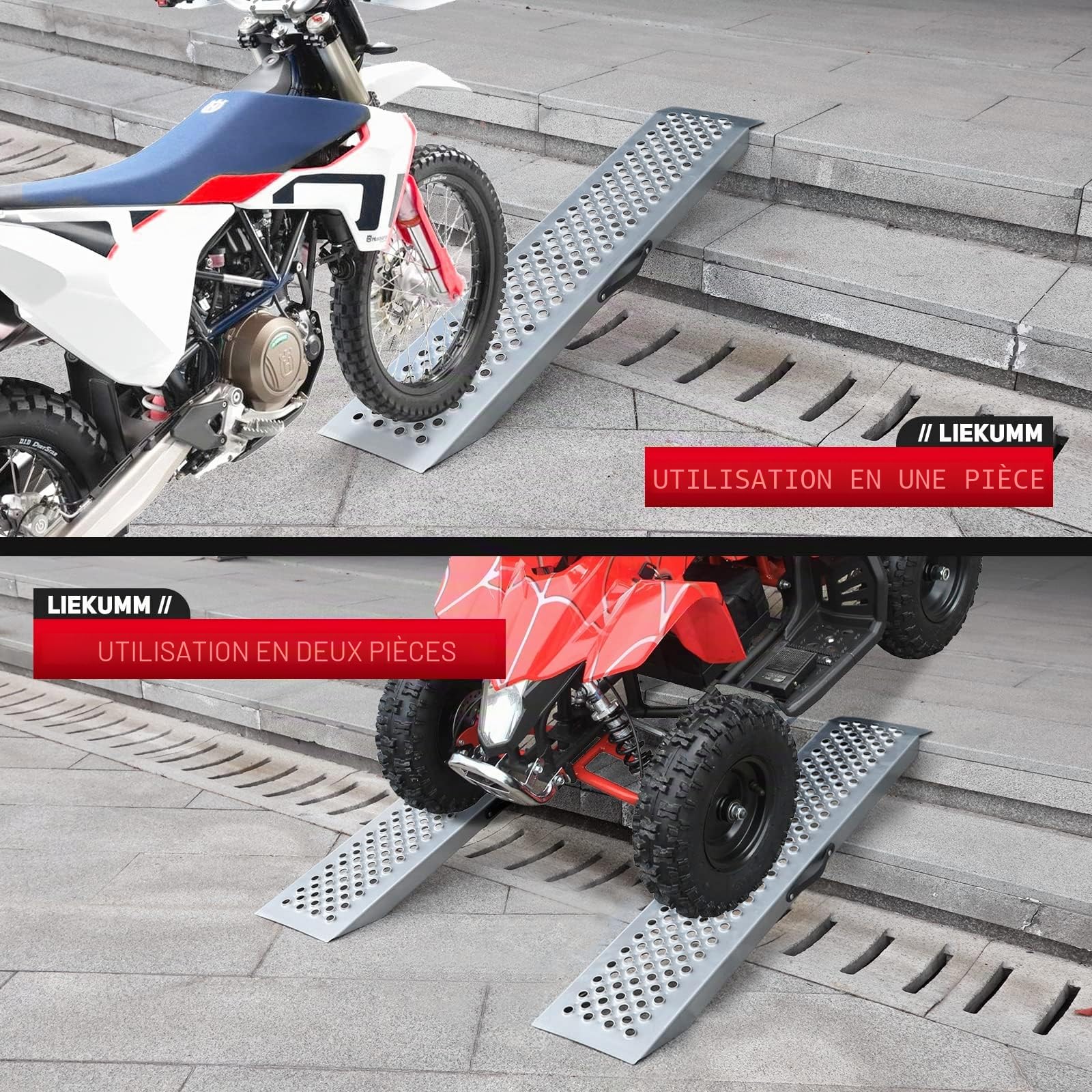 LIEKUMM Rampe de Chargement Moto, 120cm Rampe d'accès, Capacité de 300 kg Rampe pour Moto, ATV, Camion, Quad, Tondeuse, 1 pièce