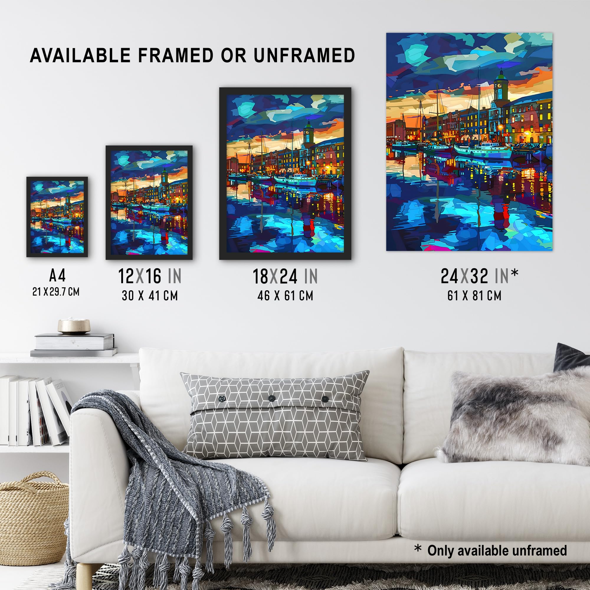 Artery8 Liverpool Port Sail Boats Atmospheric Cityscape Living Room Extra Large XL Wall Art Poster Print, Unframed 24X32", 81L x 61W cm - Image 3