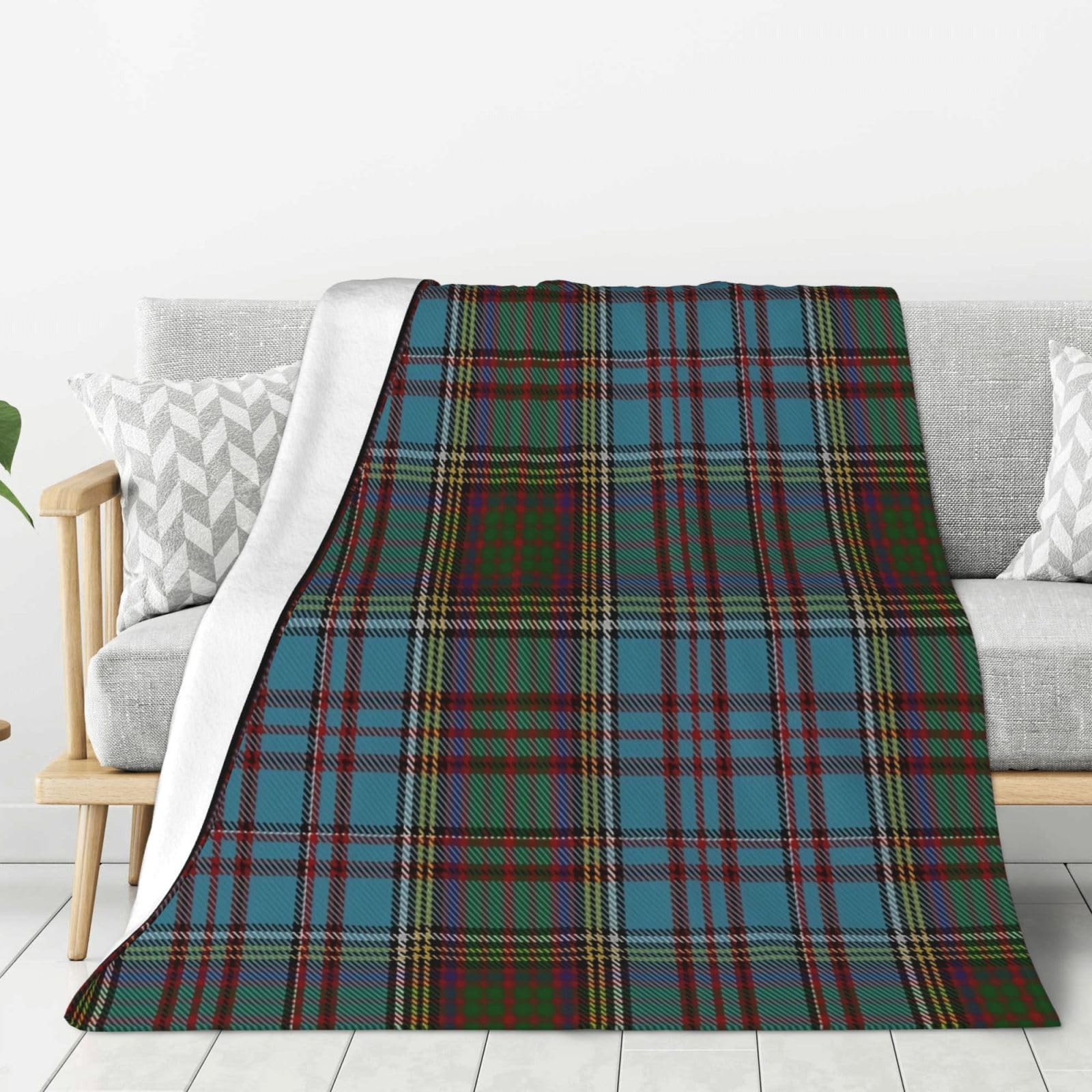 asbwuo Anderson Clan Family Tartan Anti Pilling Grid Printed Flannel Thickened Double-Sided Home and Travel Dual-Use Blanket 60"X50"