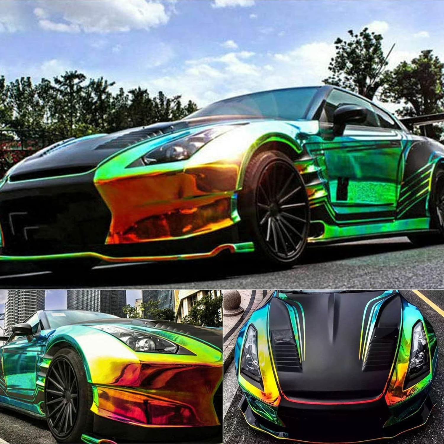 Buy ASENDIWAY Holographic Rainbow Chrome Car Adhesive Vinyl Wrap Gloss