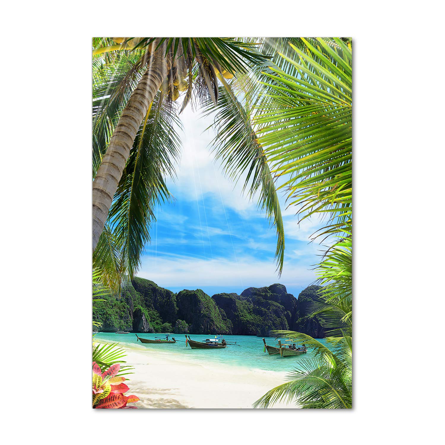 Tableau verre acrylique 70x100 Tulup plage tropicale verte pour salon