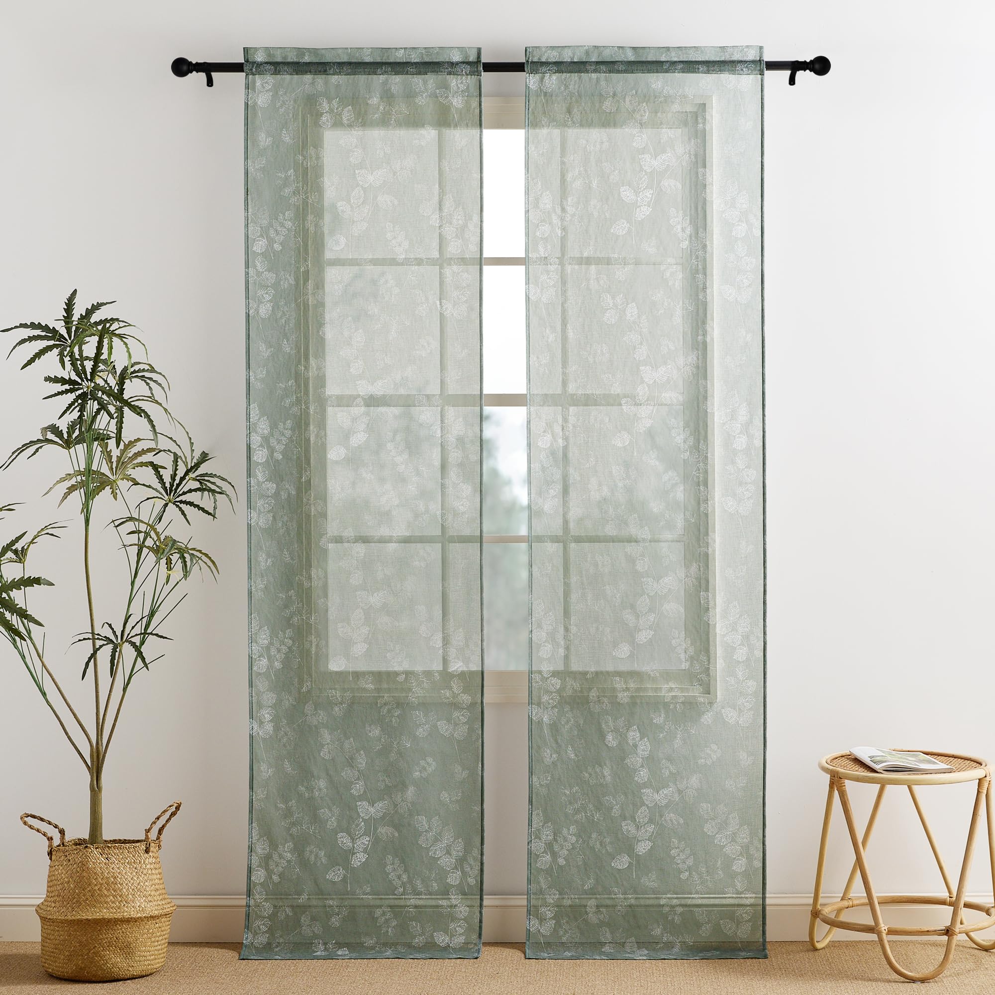 PONY DANCE Tende a Vetro per Porta Finestra 2 Pezzi 60x240 CM Tendine per Soggiorno Eleganti Decorazioni Trasparenti per Cucina Tenda Stampate con Tasca, Verde