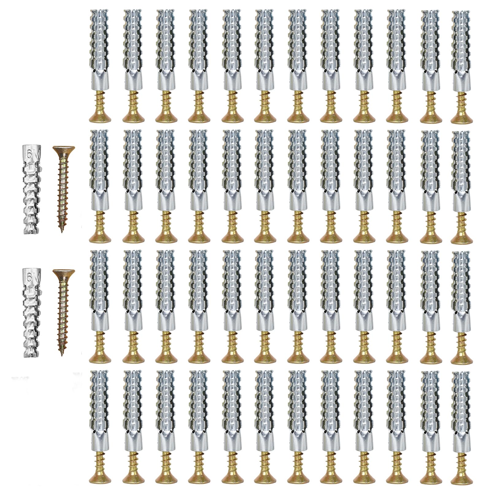 Newft Multicolor 50Pcs Metal Wall Anchors Serrated Expansion Tube Auto Tapping Screws Pipe Drilling Plug For Light Weight Brick Wall Concrete Anchors Expansion Bolt Fastener
