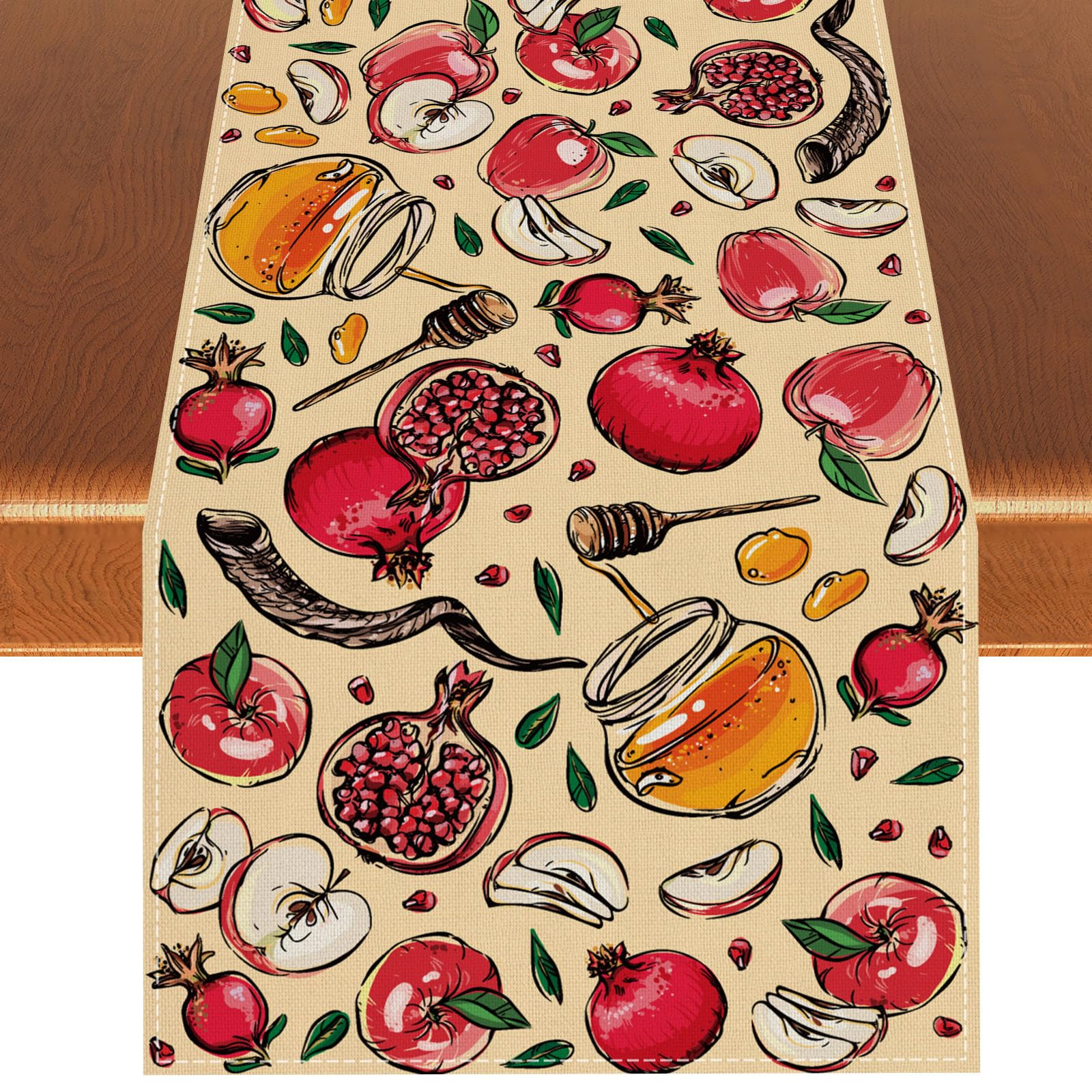 Rvsticty White Rosh Hashanah Table Runner Rosh Hashanah Tablecloth Jewish New Year Shana Tova Decor Rosh Hashanah Home Table Decorations And Supplies-13×108''