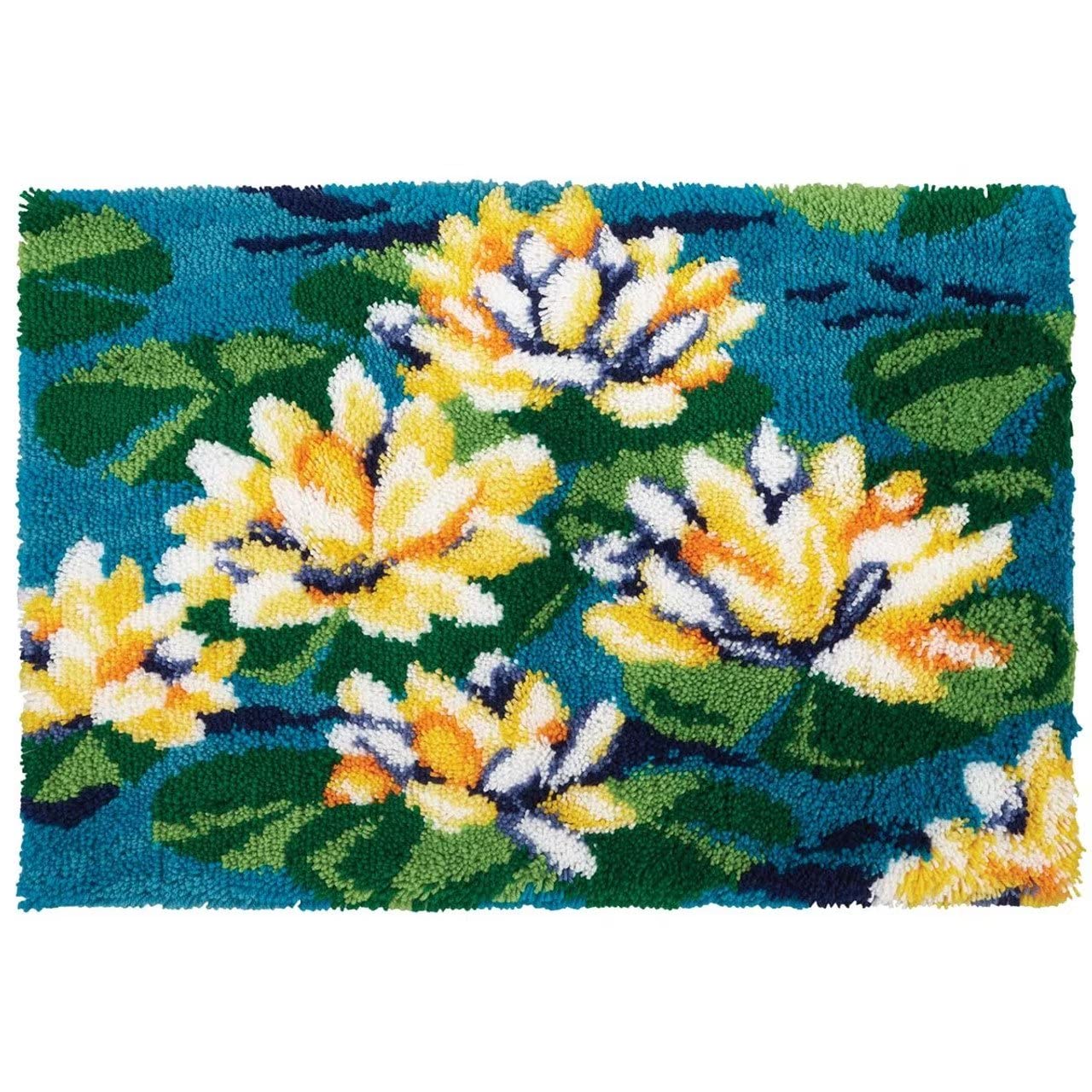 ROCKY&CHAO Latch Hook Kit for Adults & Kids Complete DIY Rug Making Craft Kits with Yarn & Canvas and Crochet Needle, Adult Craft Kits for Women, Relaxing Home Art Project - Water Lily 50x38cm