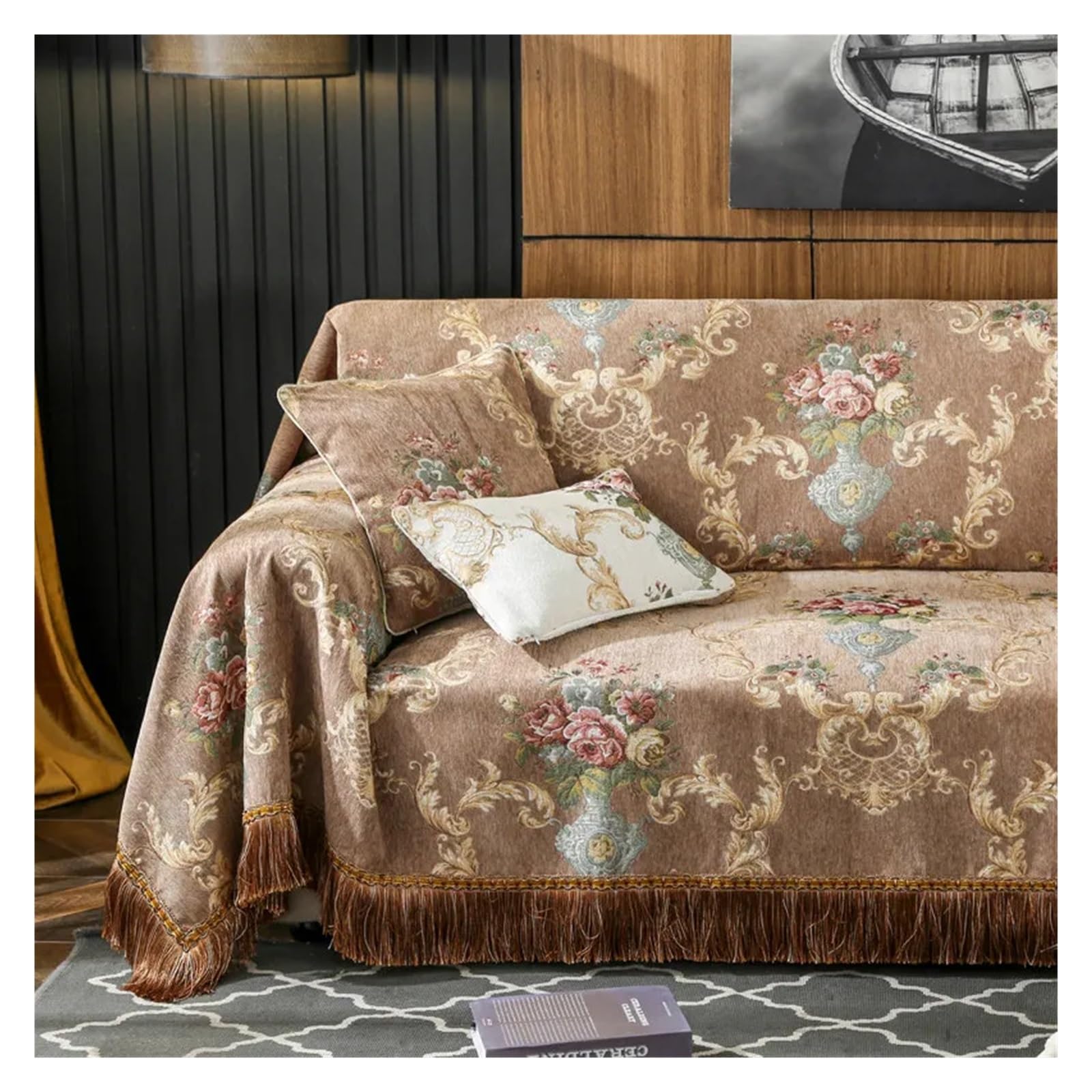 GCYEIDMA Vintage Sofa Cover Sofa Couch Cover 1/2/3/4 Seater Tassels Sectional Towel Throw Floral Recliner Slip Covers(Color2,3 Seater-180x300cm)