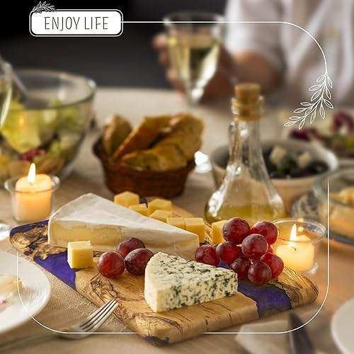 Miniatura 13 de Tabla de queso hecha a mano de madera de olivo con resina, tablas de embutidos y bandeja para servir, tabla de servir epoxi de madera, tabla
