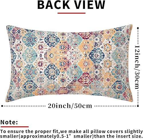 Miniatura 3 de Kawani Juego de 2 fundas de almohada lumbares de estilo bohemio étnico bohemio de 12 x 20 pulgadas, color verde azulado, rojo, naranja, azul,