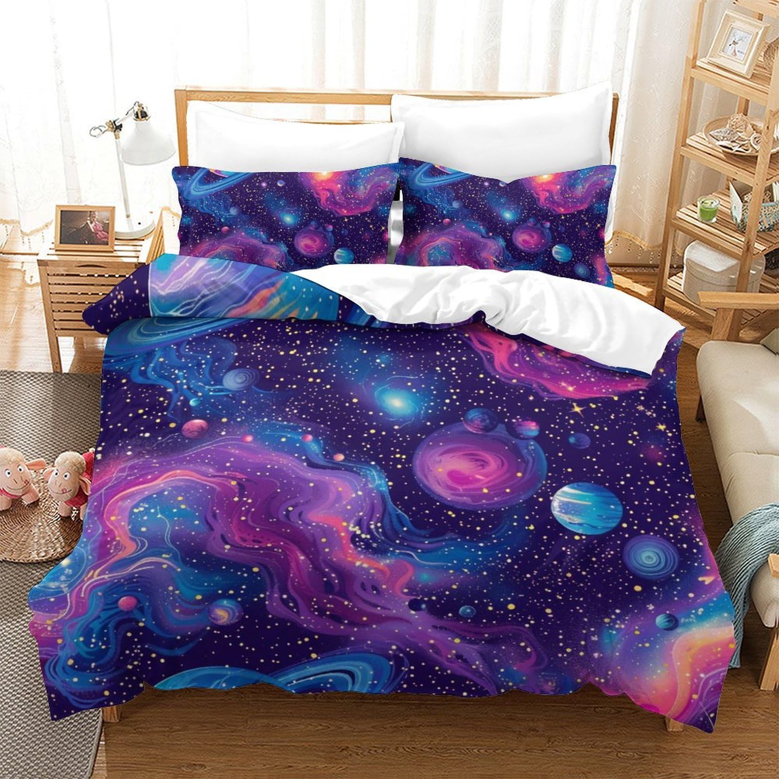 Housse de couette Galaxie 3 pièces 200x200 pour lit double avec fermeture éclair