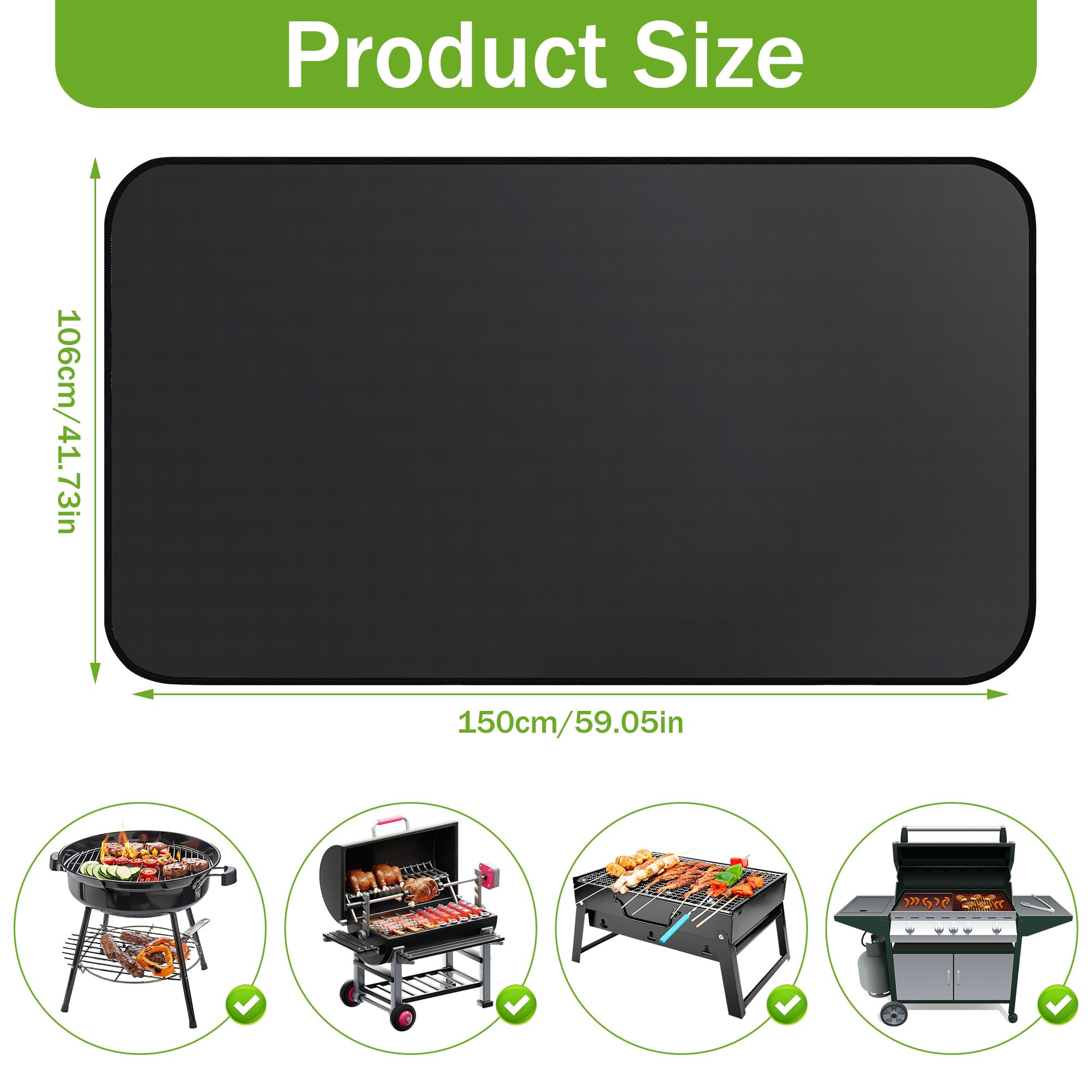 Grillmat Vloerkleed – 150x100 Cm, Siliconen Glasvezel, Brandwerend Tot 1000°C, Waterdicht En Oliebestendig, Ideaal Voor Barbecue En Haard