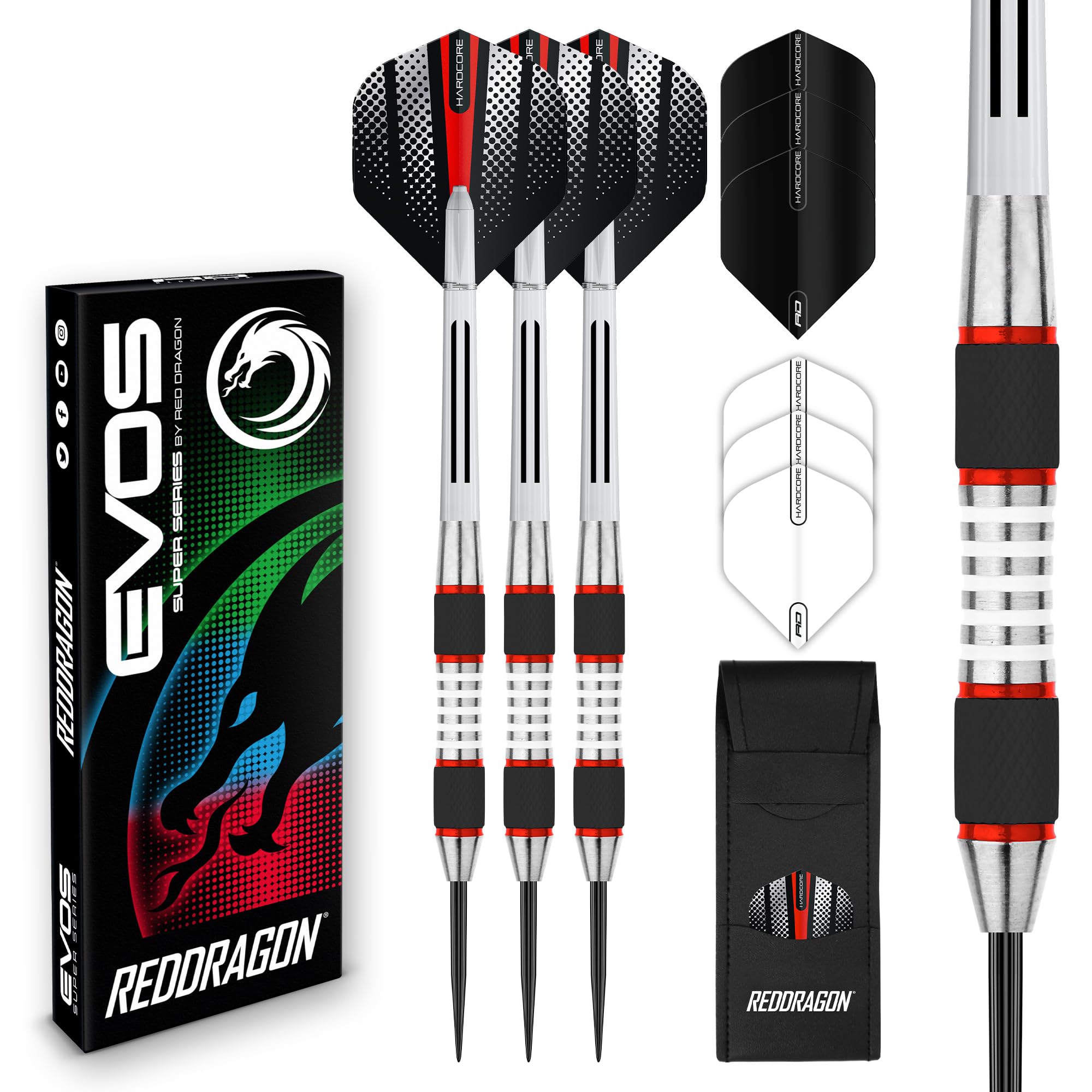 RED DRAGONDarts - Axis Series - Professional Darts Set - Available in 18g Soft Tip, 24g, 26g, 28g Steel Dart Set - Including Flights, Shafts (Stems) & Dart Case