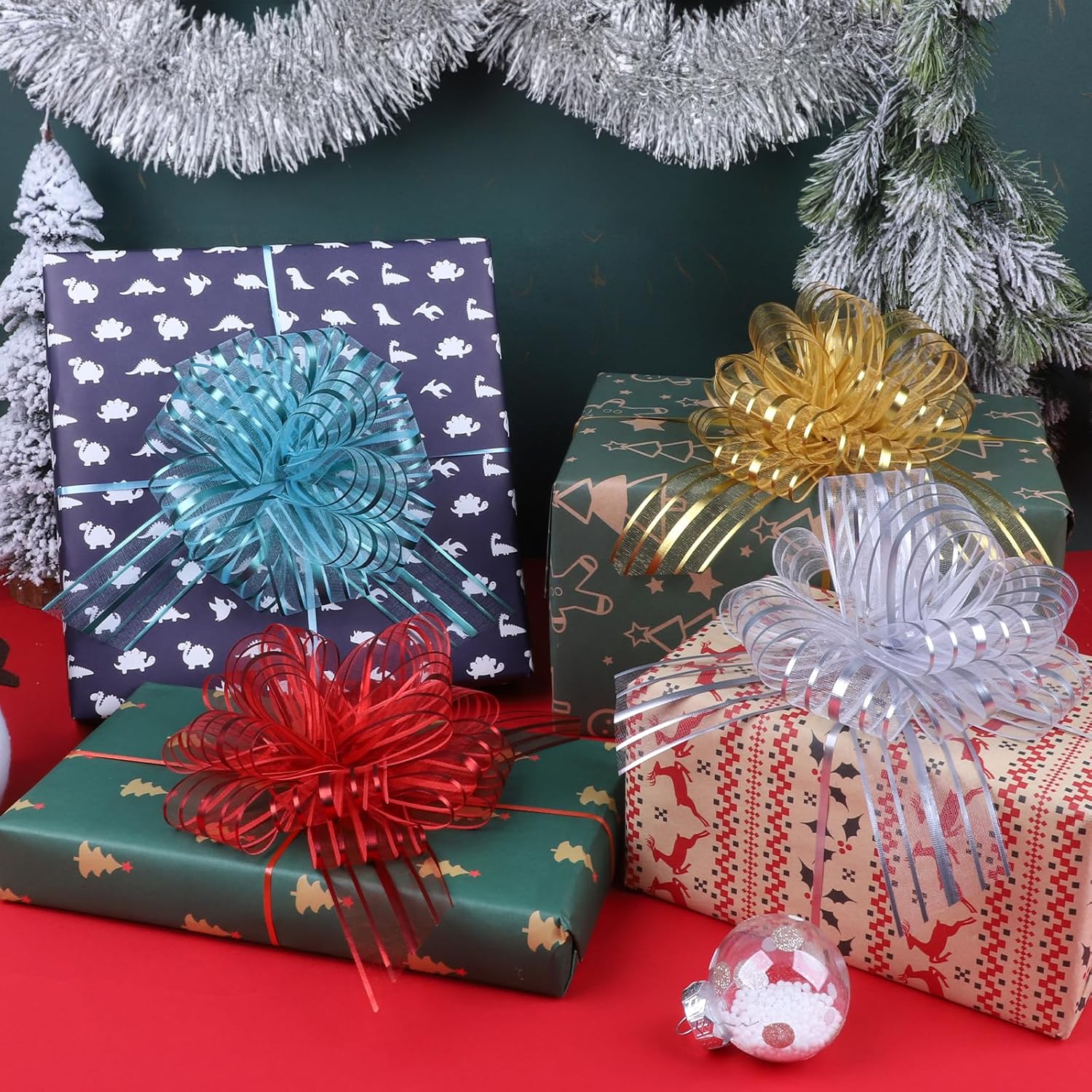 12 Pieces Mixed Color Pull Bow Wrapping Pull Bow Ribbon Pull Bows for Wedding Baskets,6 Inches Diameter Gift Bows, Large Bows for Presents (Style4, 12Pcs) - Image 4