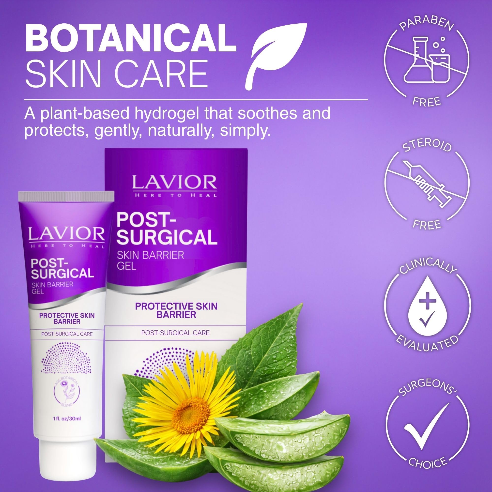 LAVIOR Botanical Gel post-quirúrgico (28,3 g) – Cuidado de recuperación de incisiones – Cuidado suave a base de plantas – Sin silicona