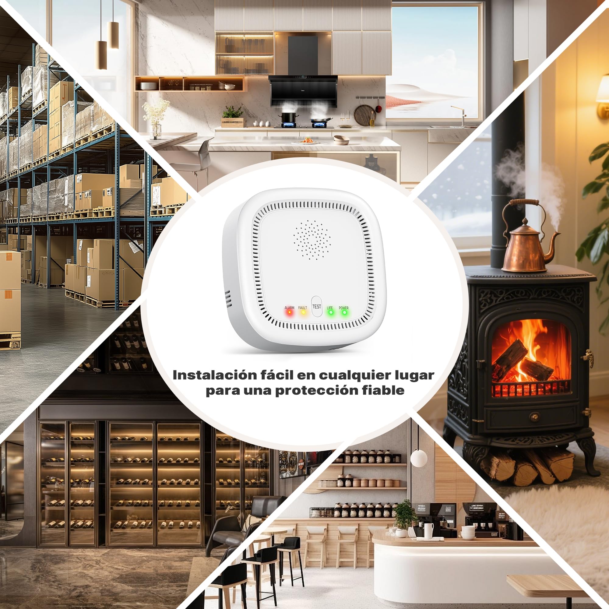 Detector de Gas 100% a Baterías, Detecta Gas Natural y Metano, Alarma Acústica y Visual para Casa y Autocaravana (Batería Incluida)
