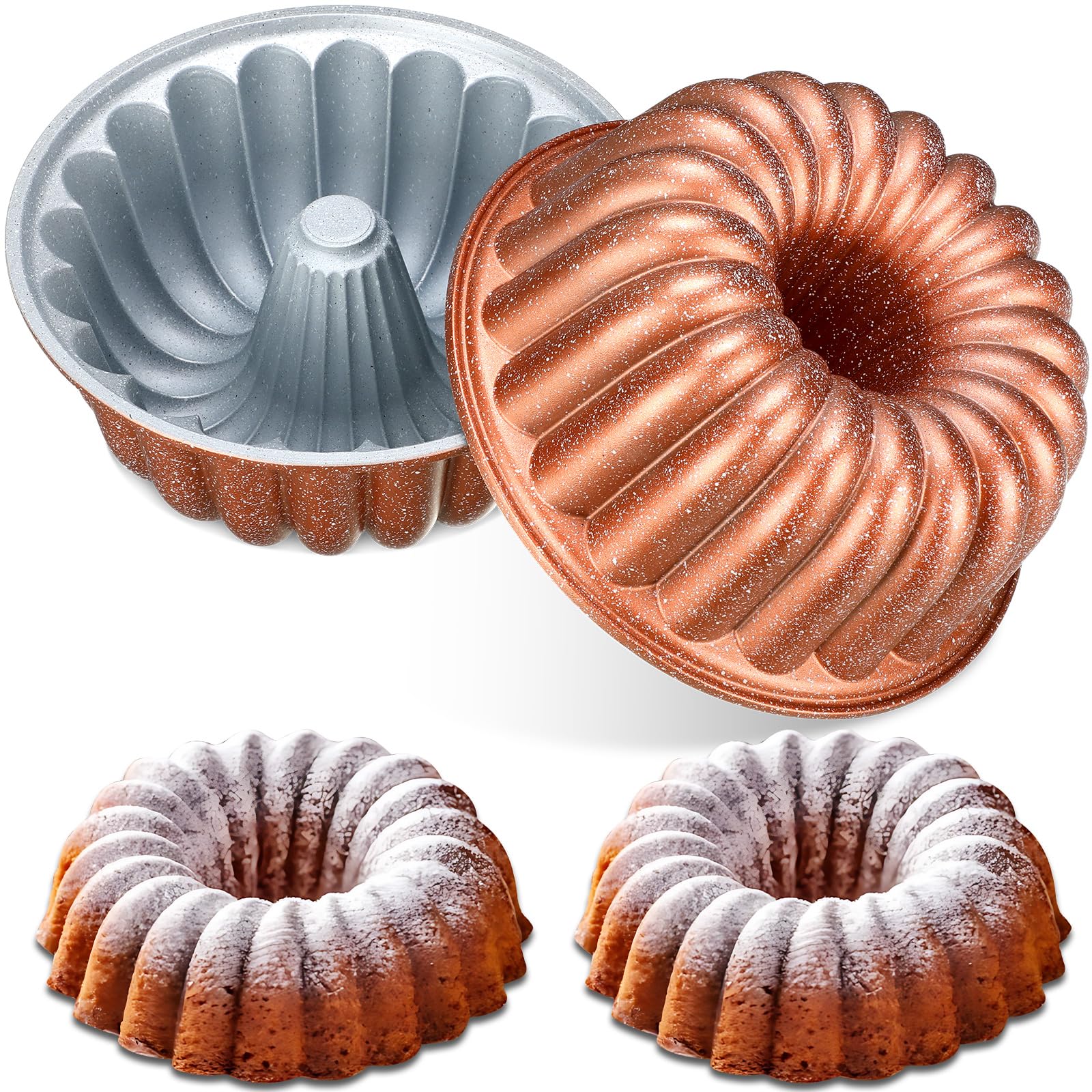 Layhit 2 Pcs 9.5 Inch Nonstick Fluted Tube Cake Pan Aluminum Cake Molds Novelty Shape Corrugated Disc Cake Pan Die Cast Nonstick Coating Easy Release Pan for Brownie Meatloaf(Pumpkin)
